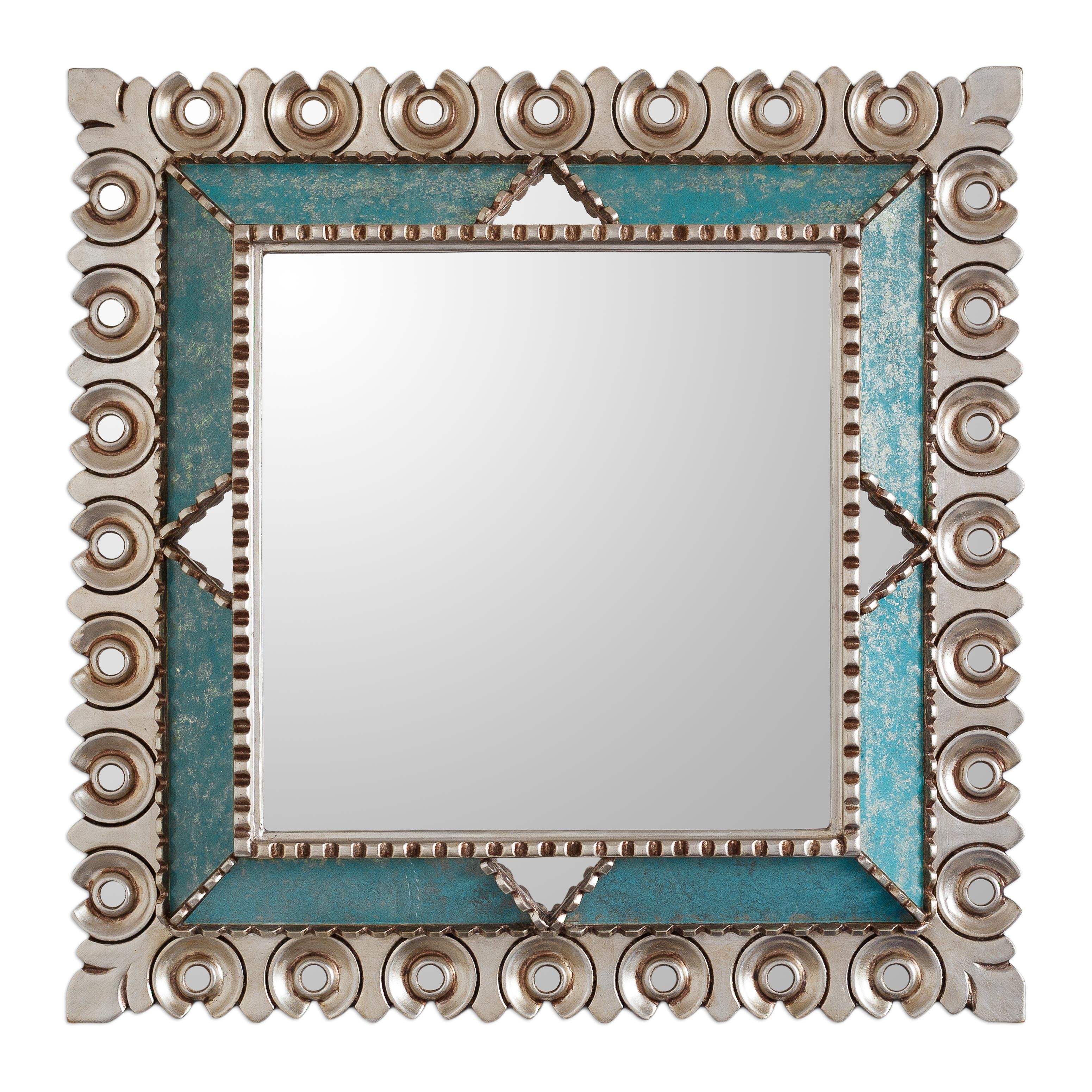 Premium Colonial Trance Square Mirror - Handcrafted Silver Gilded Wood Wall Art from Peru