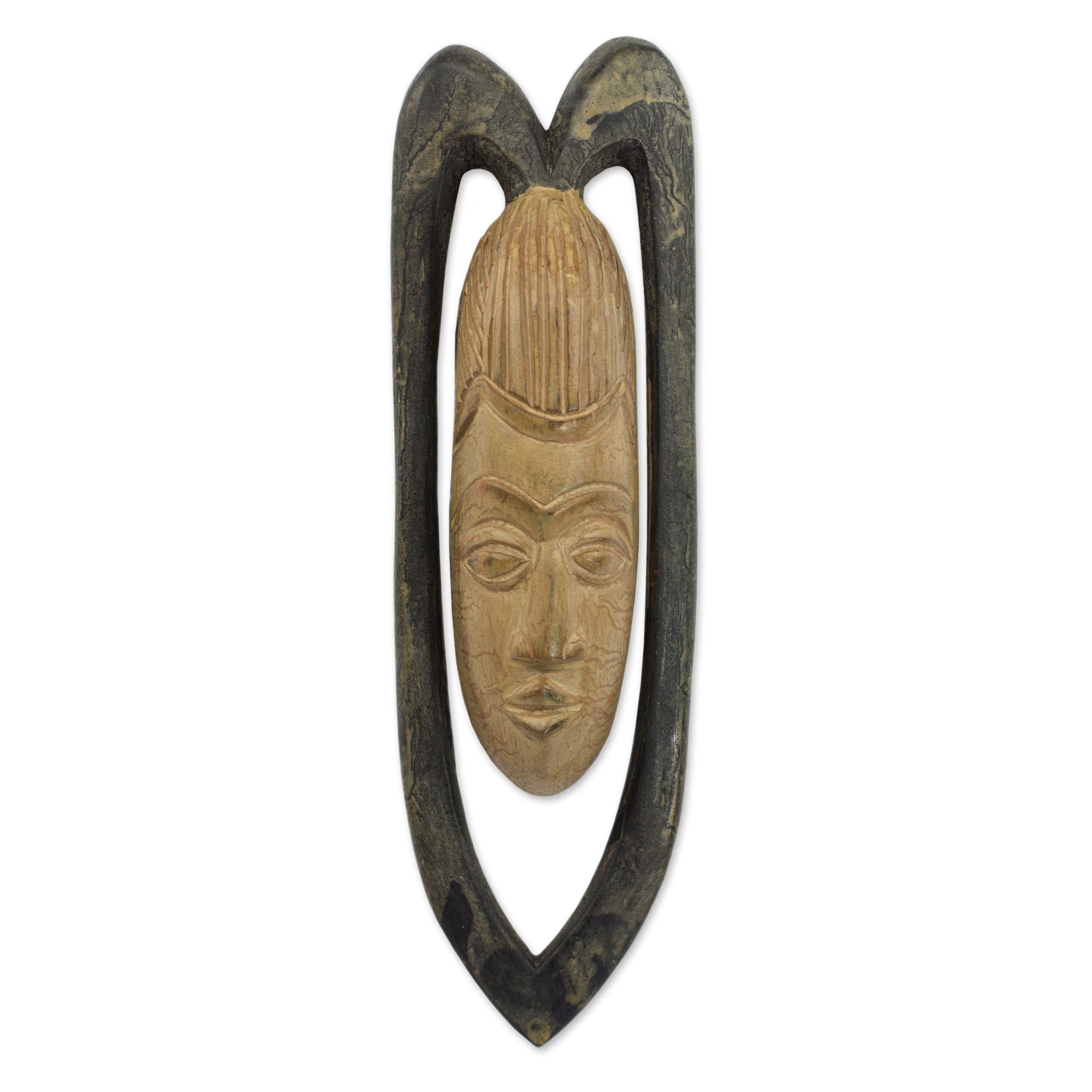 Premium Handcarved West African Love Mask – Serene Lover Design