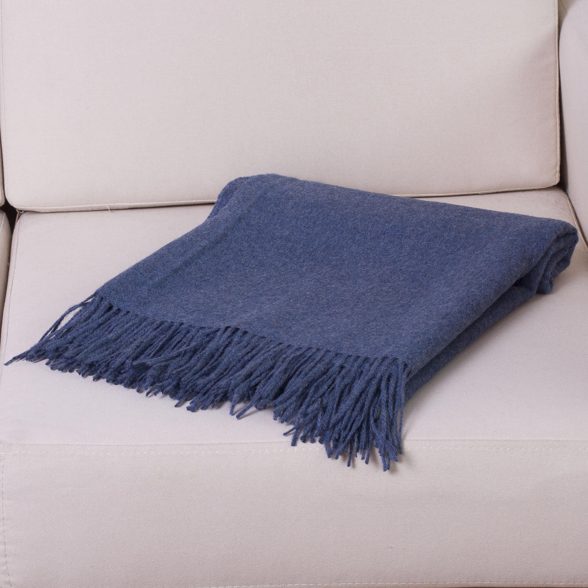 Premium Blissful Dream in Azure: 100% Baby Alpaca Throw Blanket from Peru