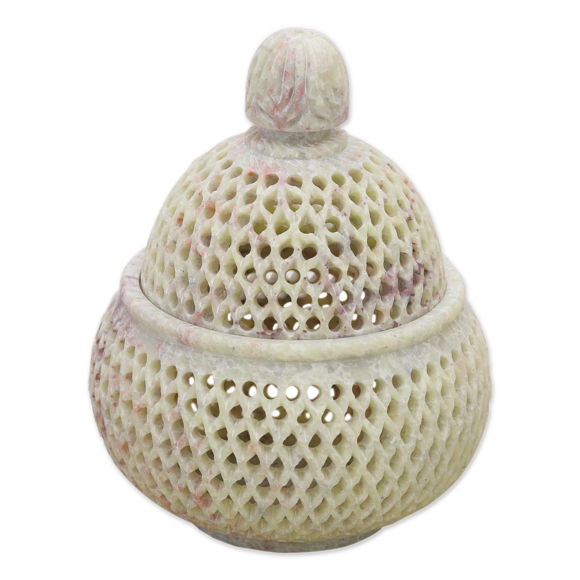 Premium Handcrafted Lattice Lace Soapstone Jar and Bottle Set - Large