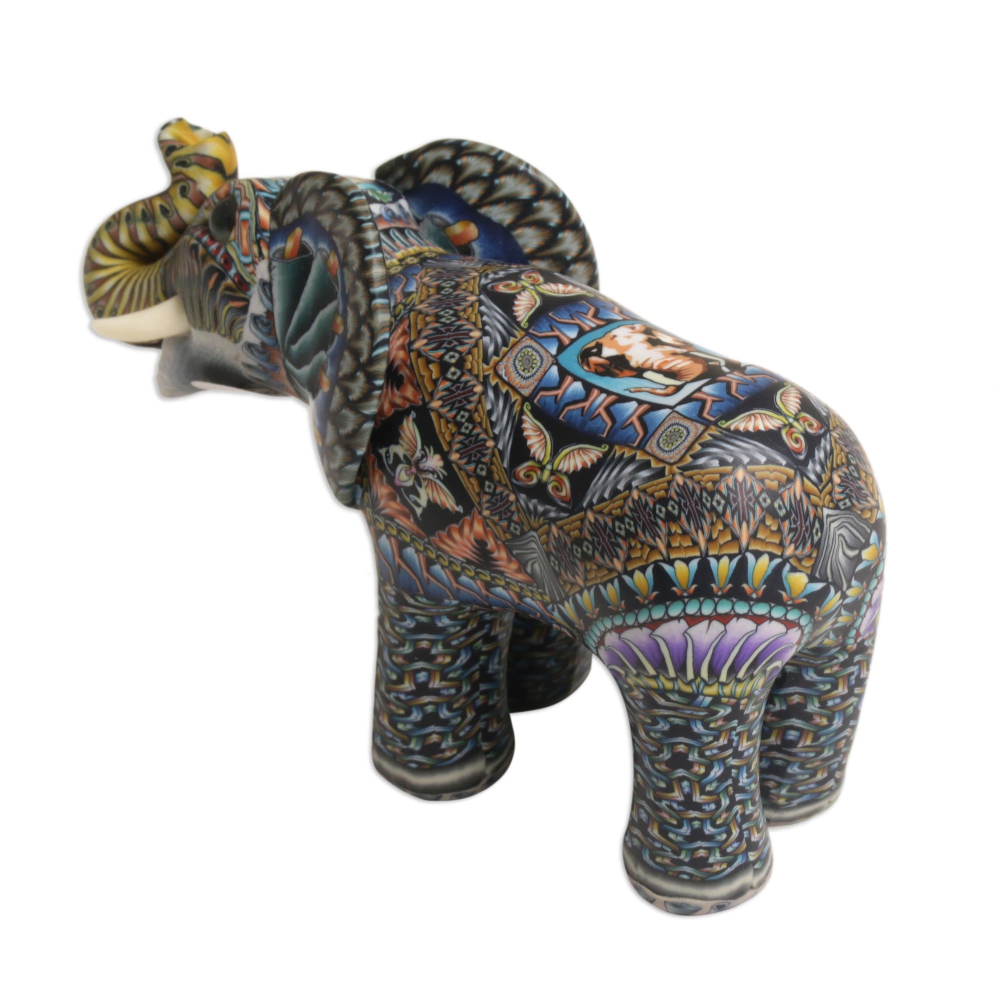Premium Handcrafted Baby Elephant Sculpture - Vibrant Polymer Clay Art from Bali