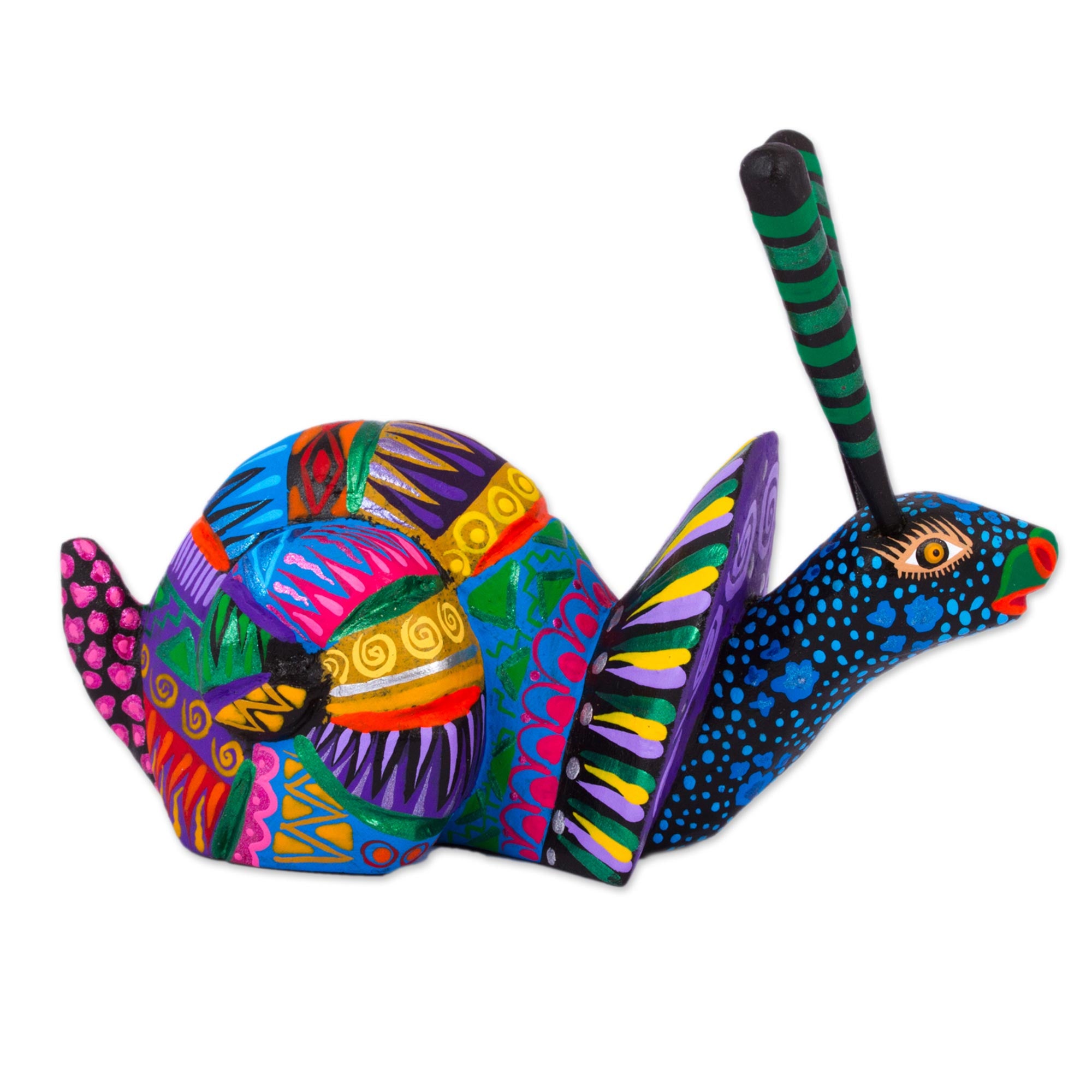 Premium Hand-Carved Rainbow Snail Alebrije Art Piece from Oaxaca, Mexico