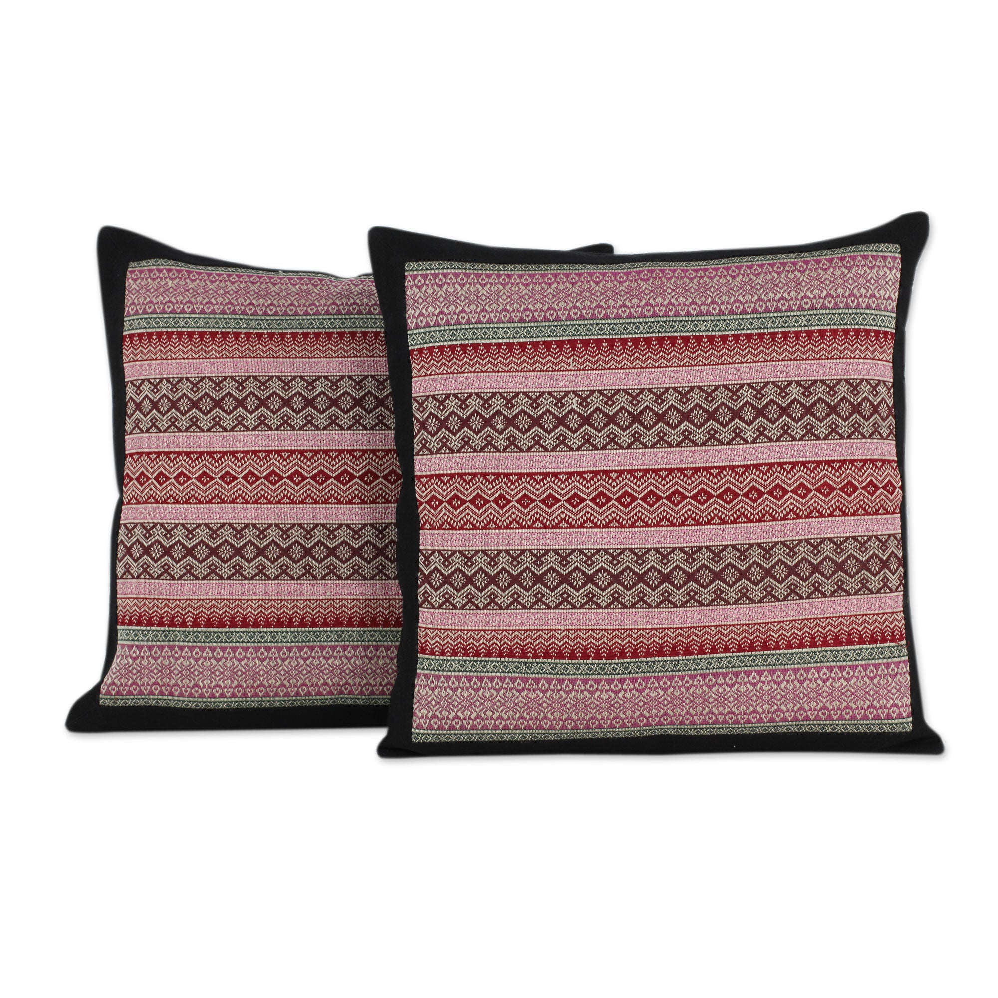 Premium Enchanted Thai Orchids Handwoven Cushion Covers (Pair) - Luxurious Pink & Red Design