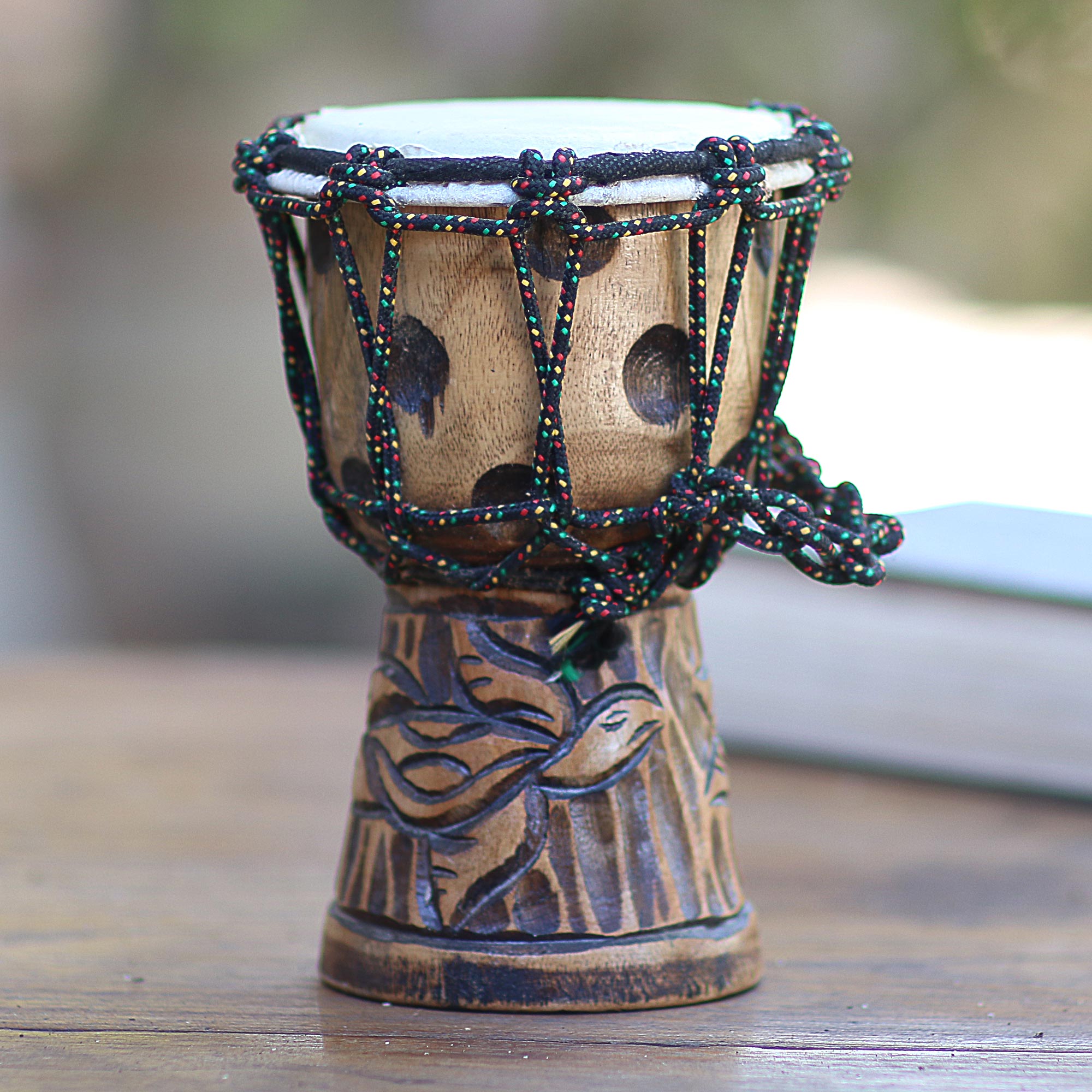 Premium Turtle-Themed Mahogany Mini Djembe Drum - Handcrafted in Bali