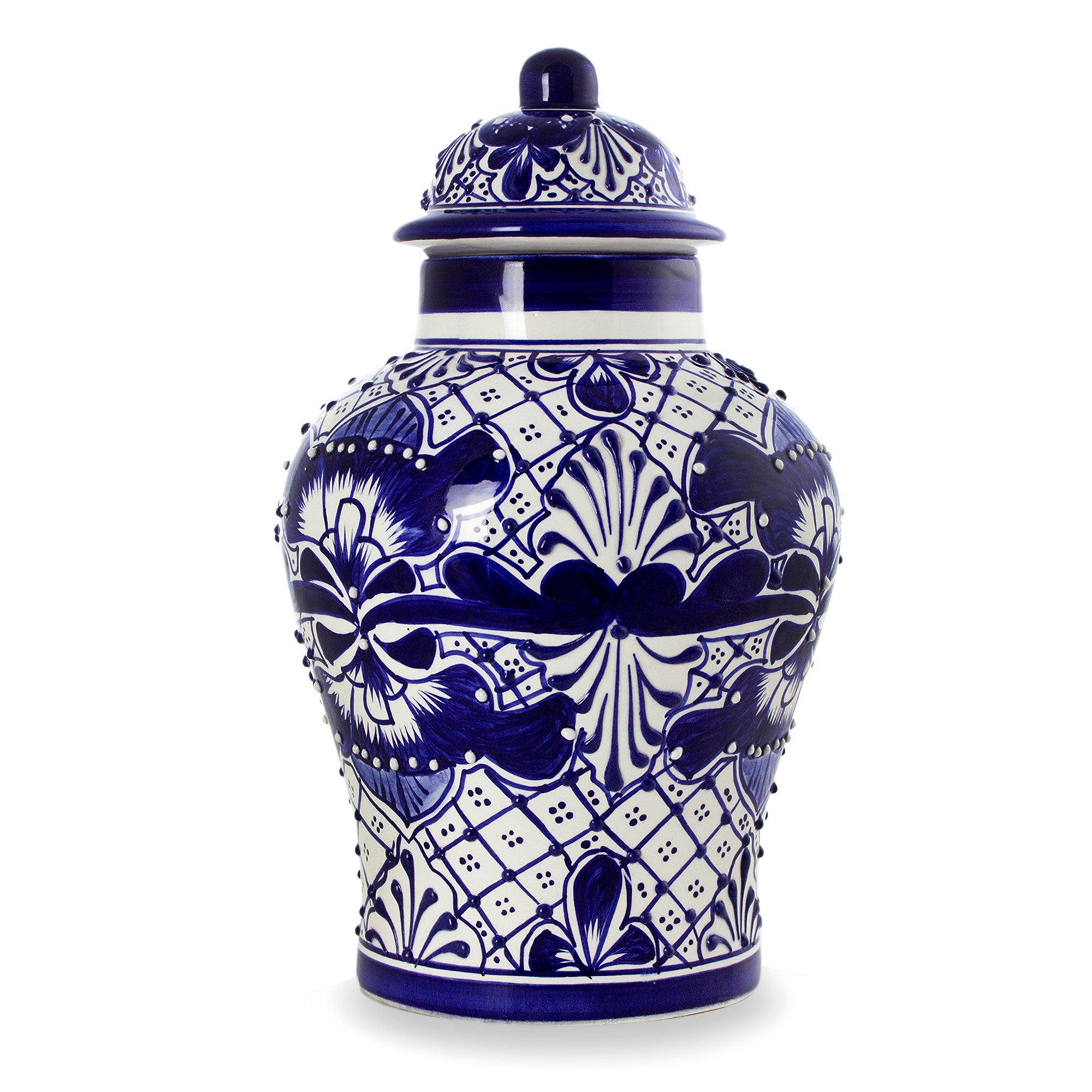 Premium Cobalt Blue Talavera Ceramic Ginger Jar - Handcrafted Artistry