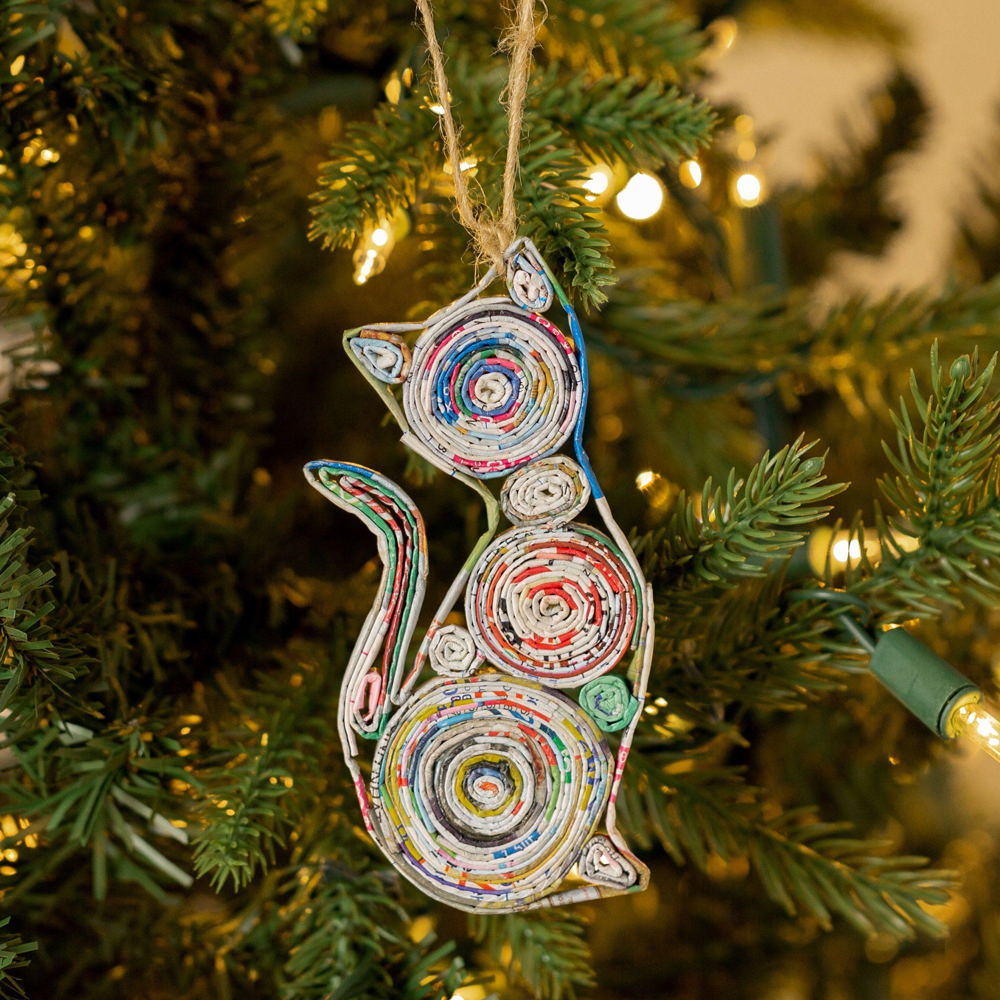 Premium Recycled Magazine Furry Friend Ornament | Eco-Friendly, Handmade, Fair Trade Holiday Decor