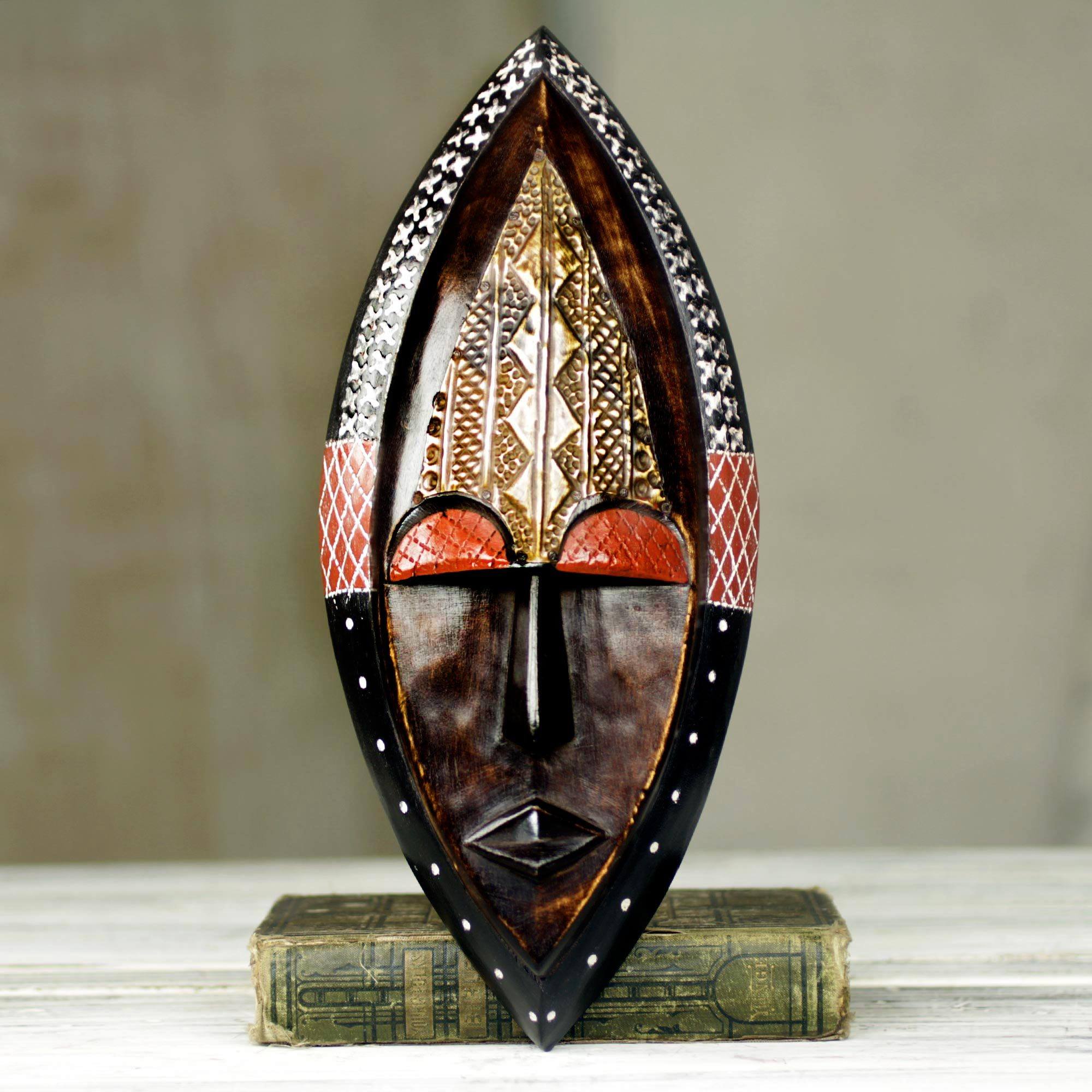 Premium Nutifafa Sese Wood & Brass African Wall Mask - Handcrafted Tranquility