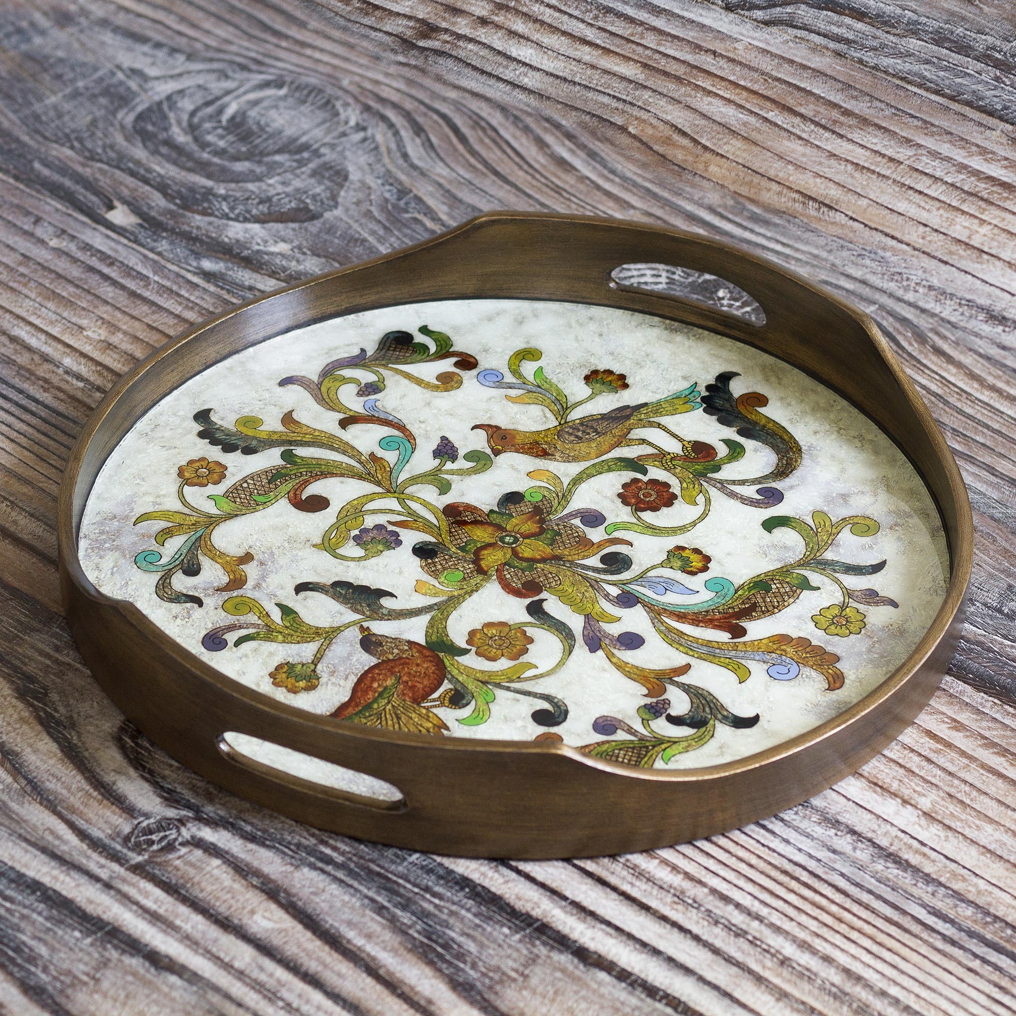 Premium Hand-Painted Dawn Birds Glass Tray - Peruvian Artistry