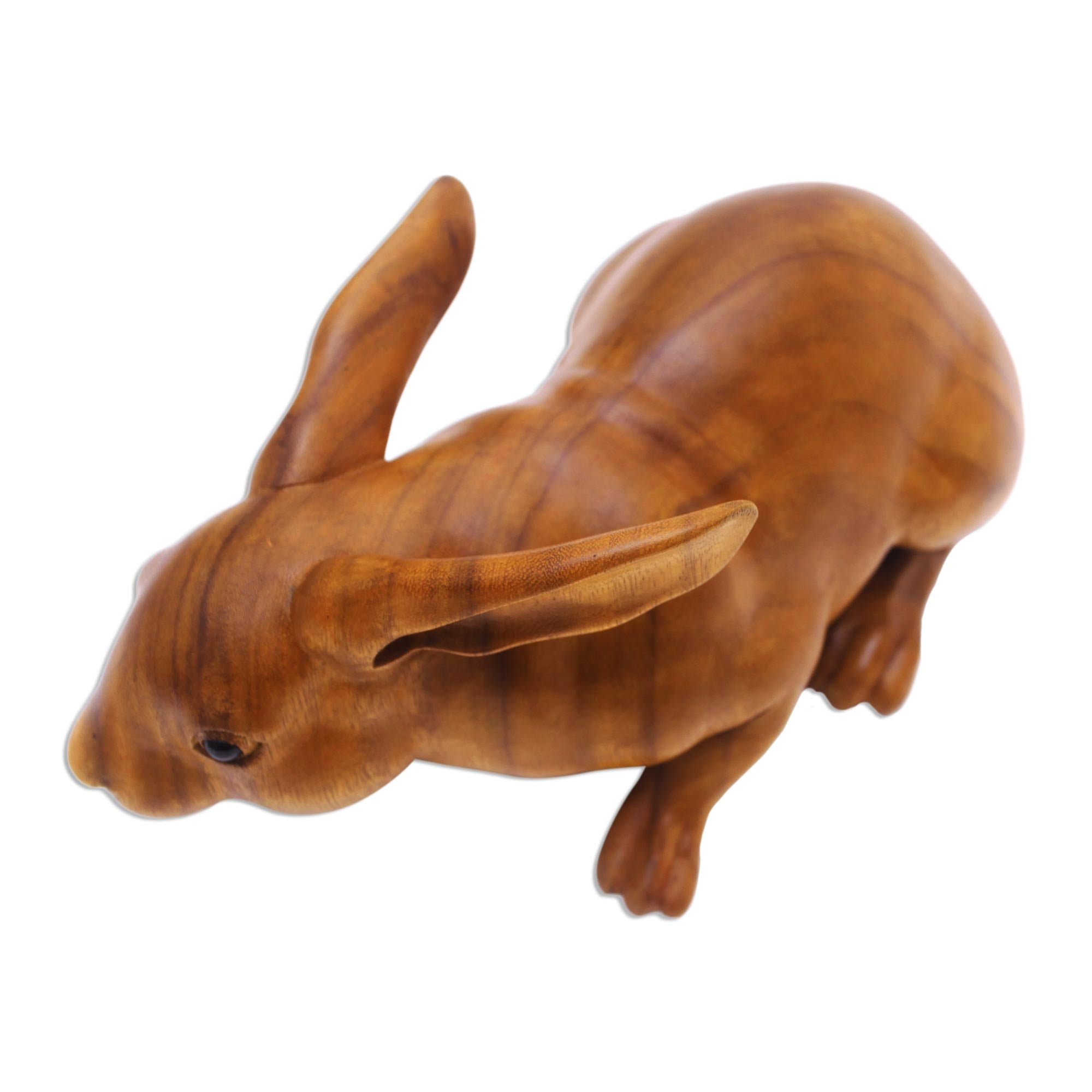 Premium Suar Wood Rabbit Sculpture with Onyx Eyes – Handcrafted Elegance