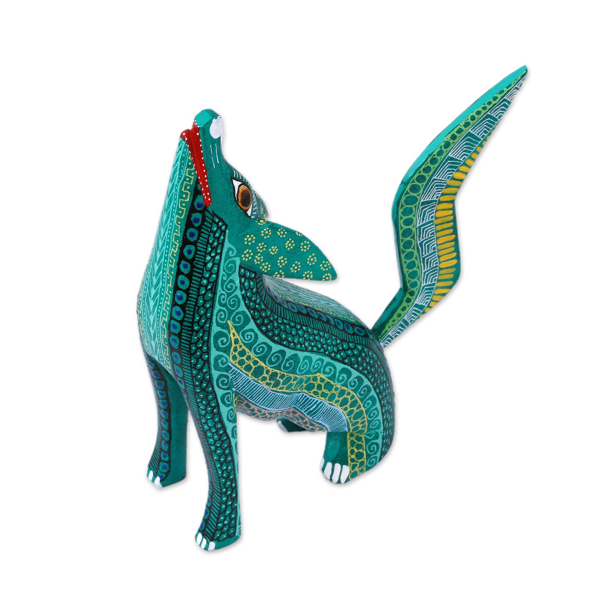 Premium Handcrafted Coyote Alebrije Figurine - Vibrant Copal Wood Art Piece
