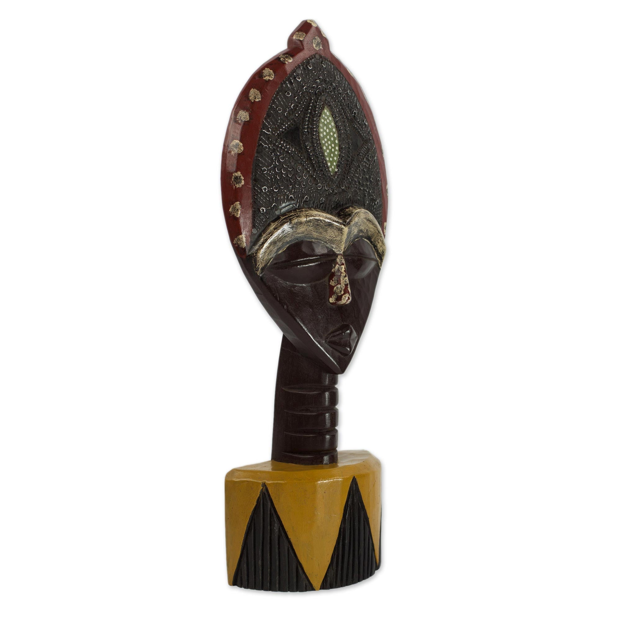 Premium Biakoye Ghanaian Sese Wood Mask Sculpture with Aluminum Plating - Handcrafted Art Piece
