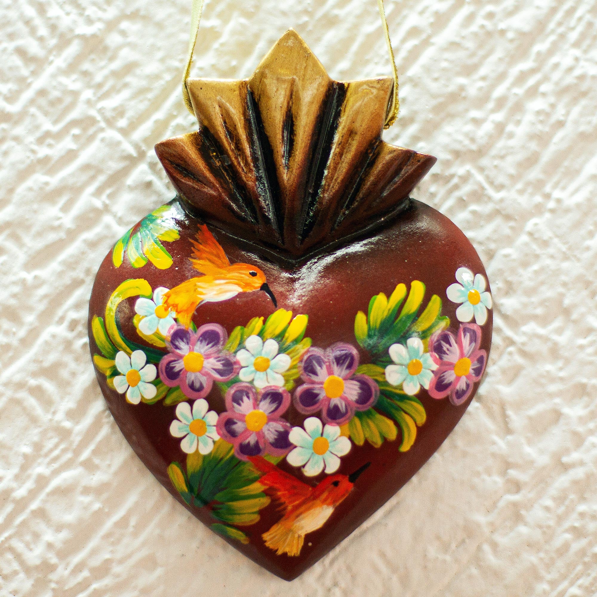 Premium Sacred Heart Wood Wall Art - Hand Painted by Mexican Artisan