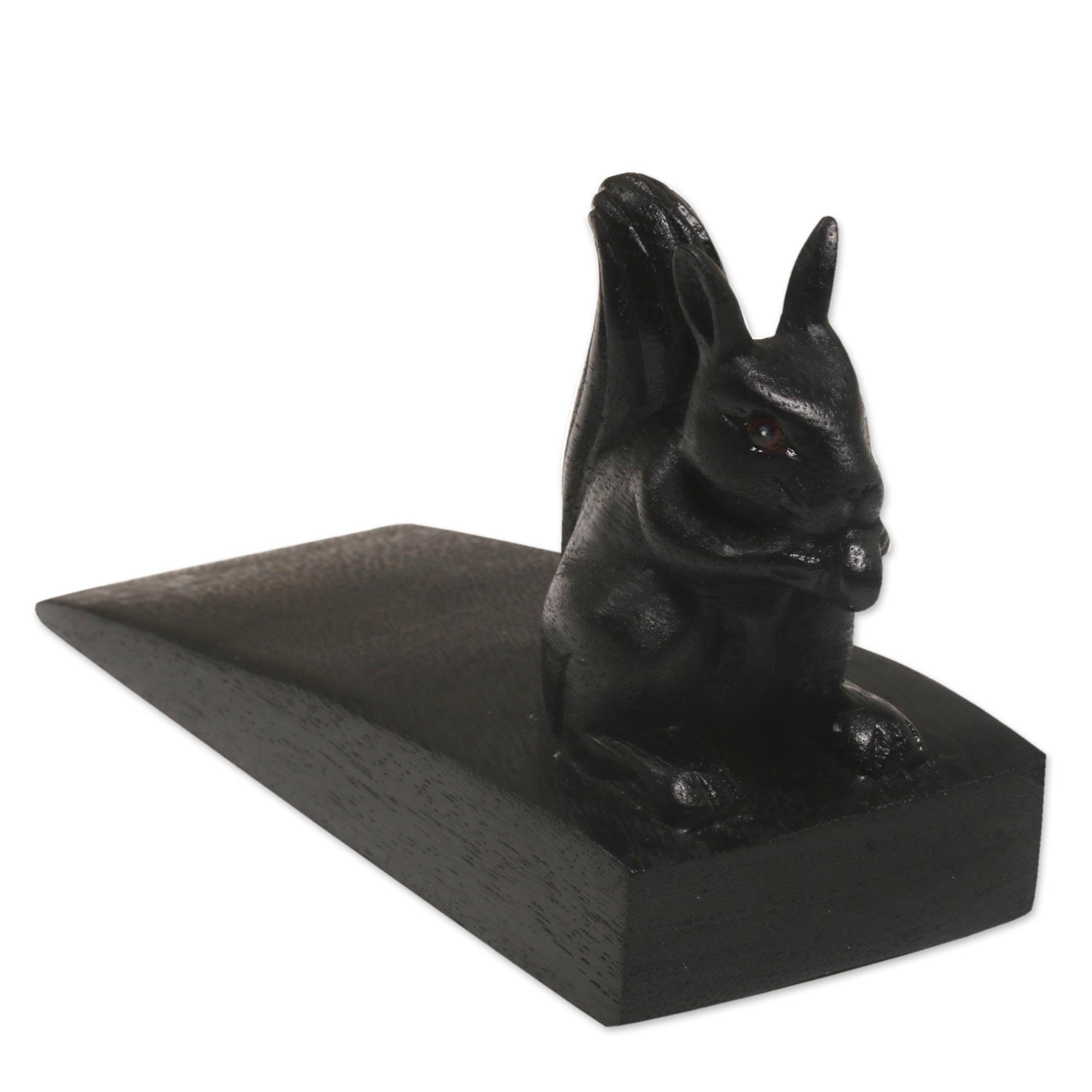 Premium Handcrafted Black Squirrel Doorstop from Bali – Charming & Functional Home Accent