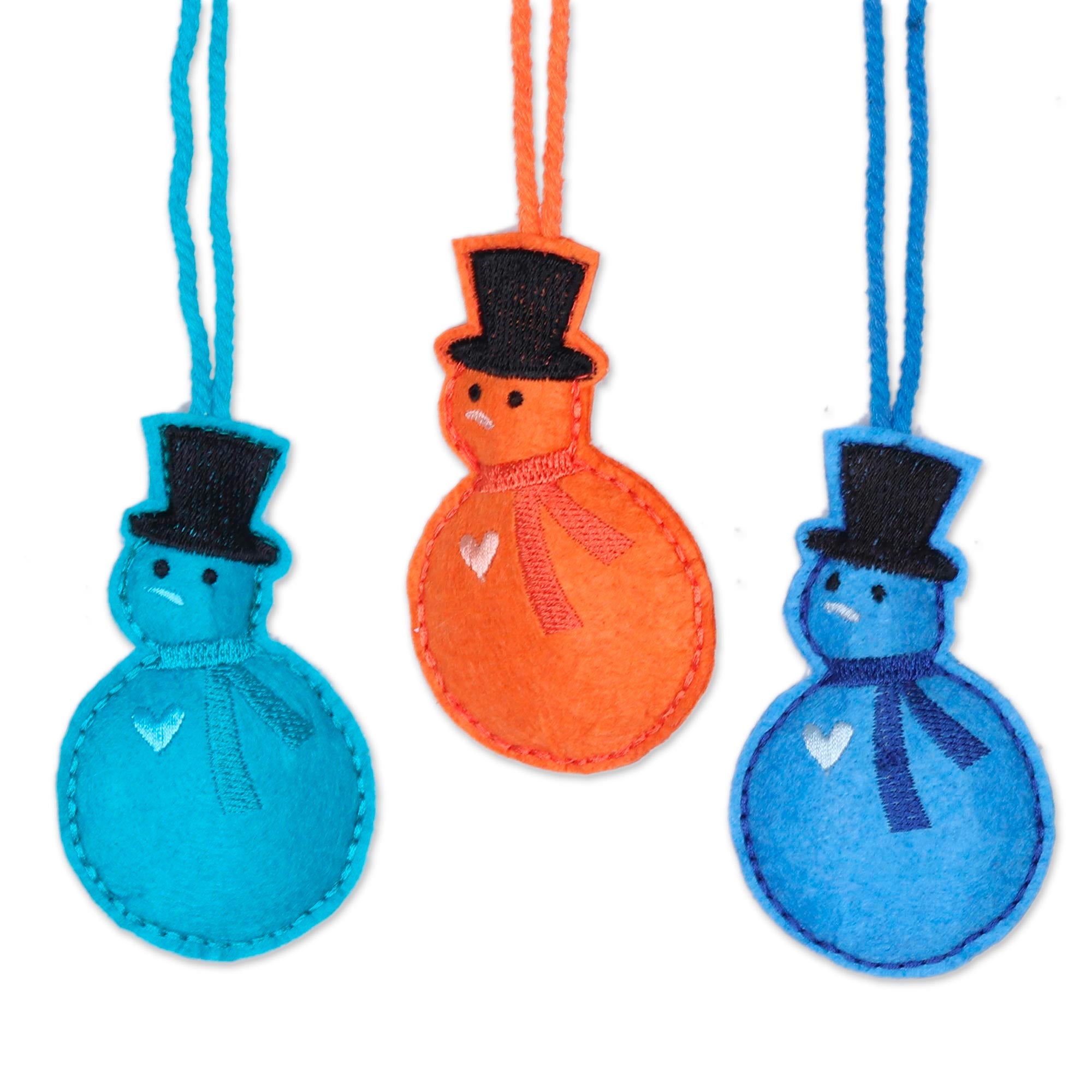 Premium Handcrafted Wool Snowman Ornaments Set of 6 - Festive Holiday Decor from India