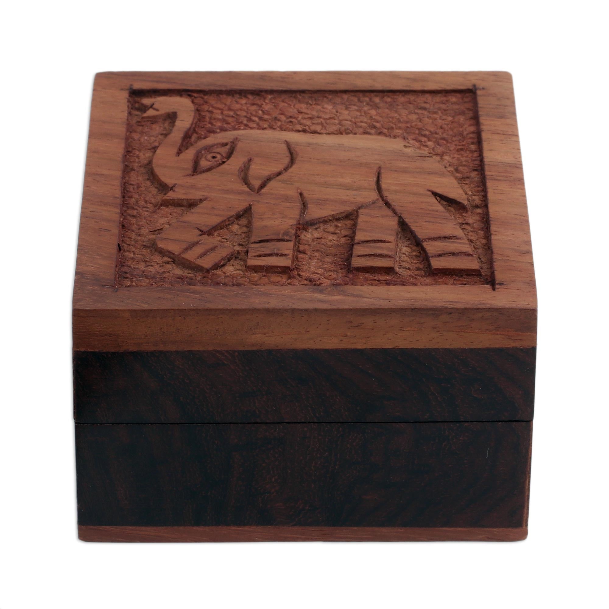 Premium Elephant Strut Decorative Box - Handcrafted Acacia Wood Storage from India
