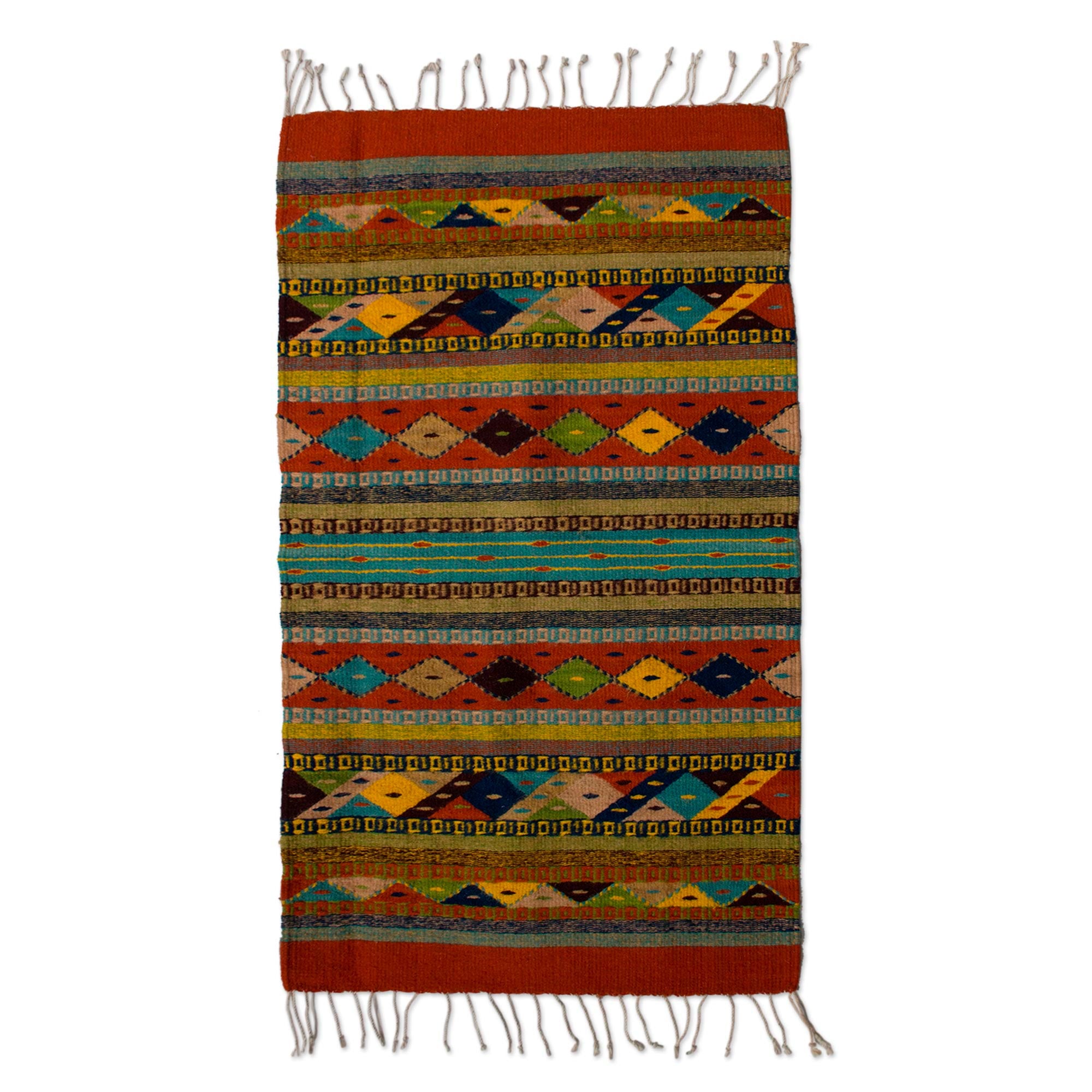 Premium Zapotec Handwoven Rug with Natural Organic Dyes - Festive Diamonds Collection
