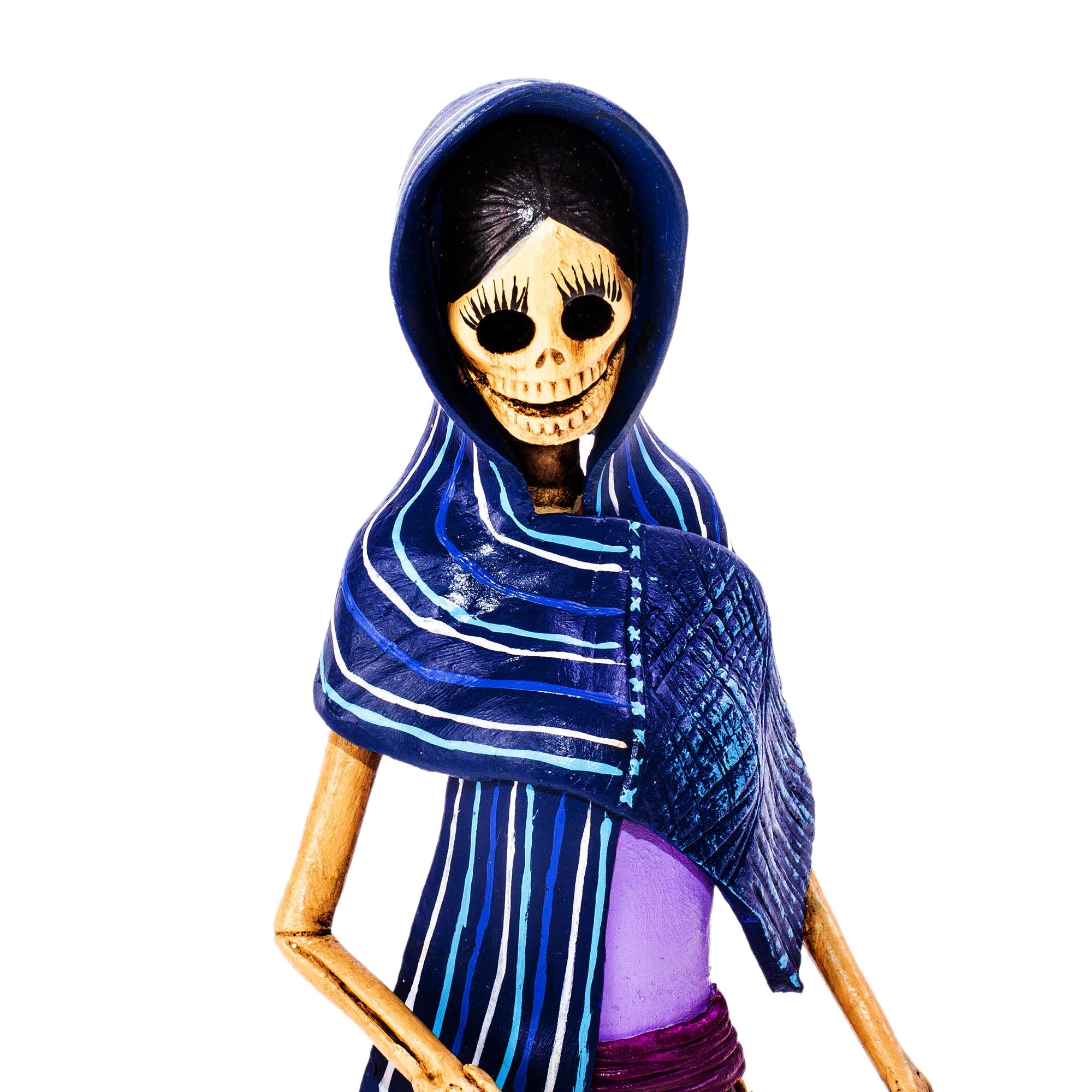Premium Ceramic Catrina Sculpture - Doña Tomasa with Blue Mantle | Handcrafted in Mexico