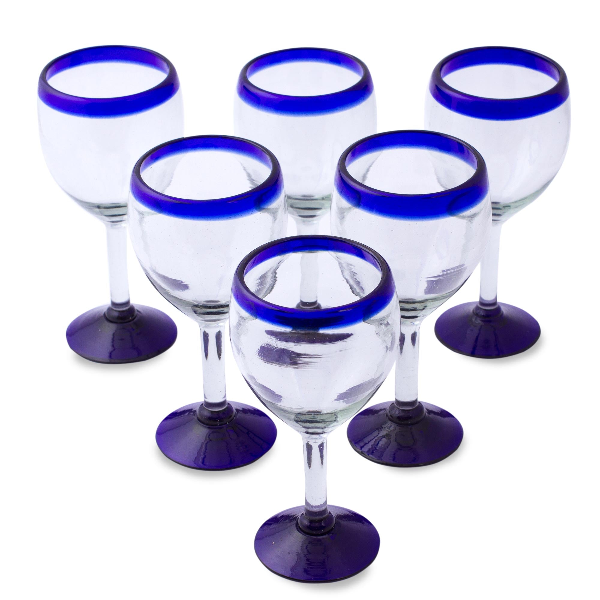 Premium Cobalt Elegance: Set of Six Eco-Friendly Hand-Blown Wine Goblets