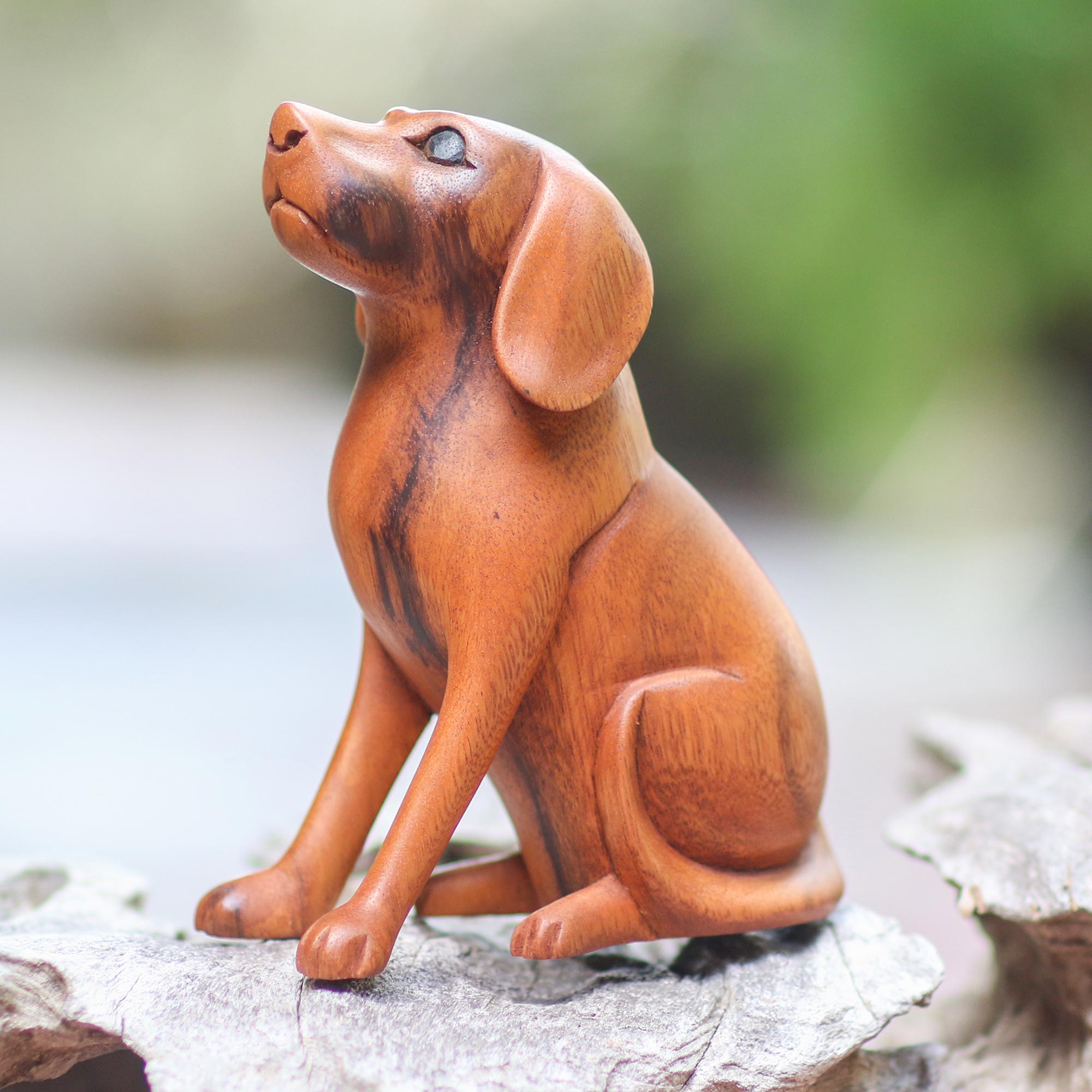 Premium Handcrafted Suar Wood Dog Sculpture from Bali - Loyal Companion Art Piece