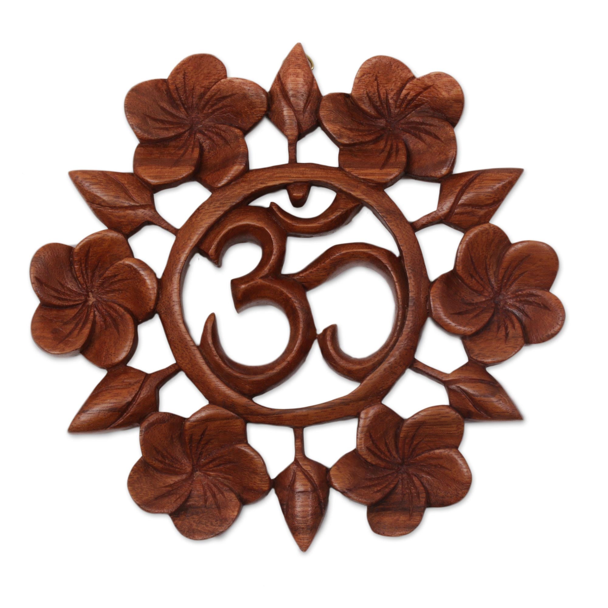 Premium Hand-Carved Suar Wood Om Wall Relief Panel - Indonesian Artisan Craft