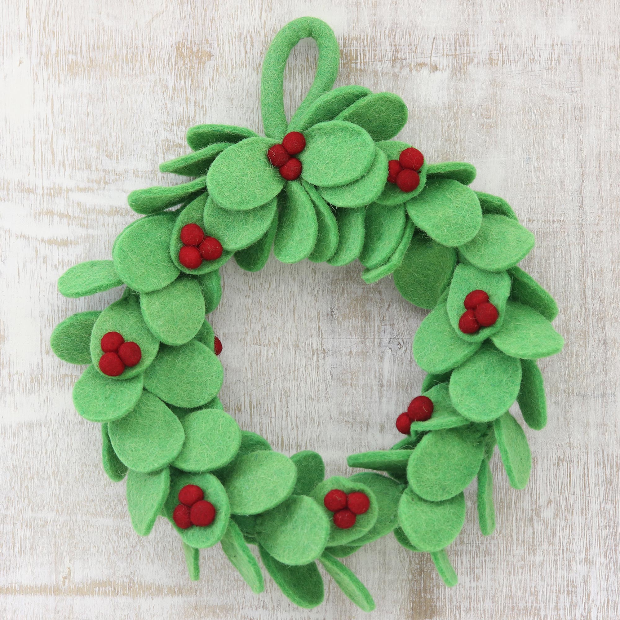 Premium Handmade Wool Felt Holiday Wreath - Festive Decor from India