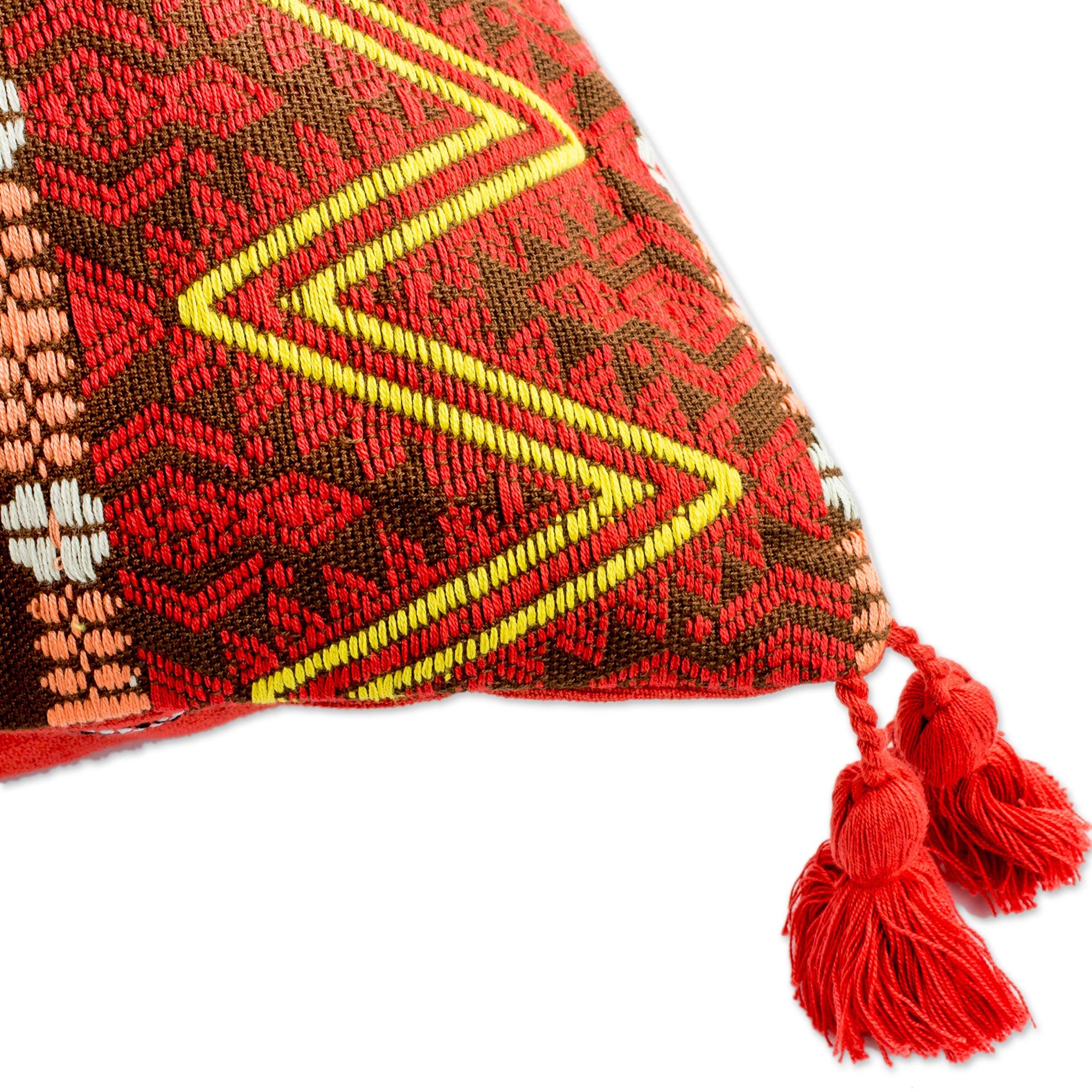 Premium Handwoven Zigzag Cotton Cushion Cover - Chestnut Design by Guatemalan Artisans