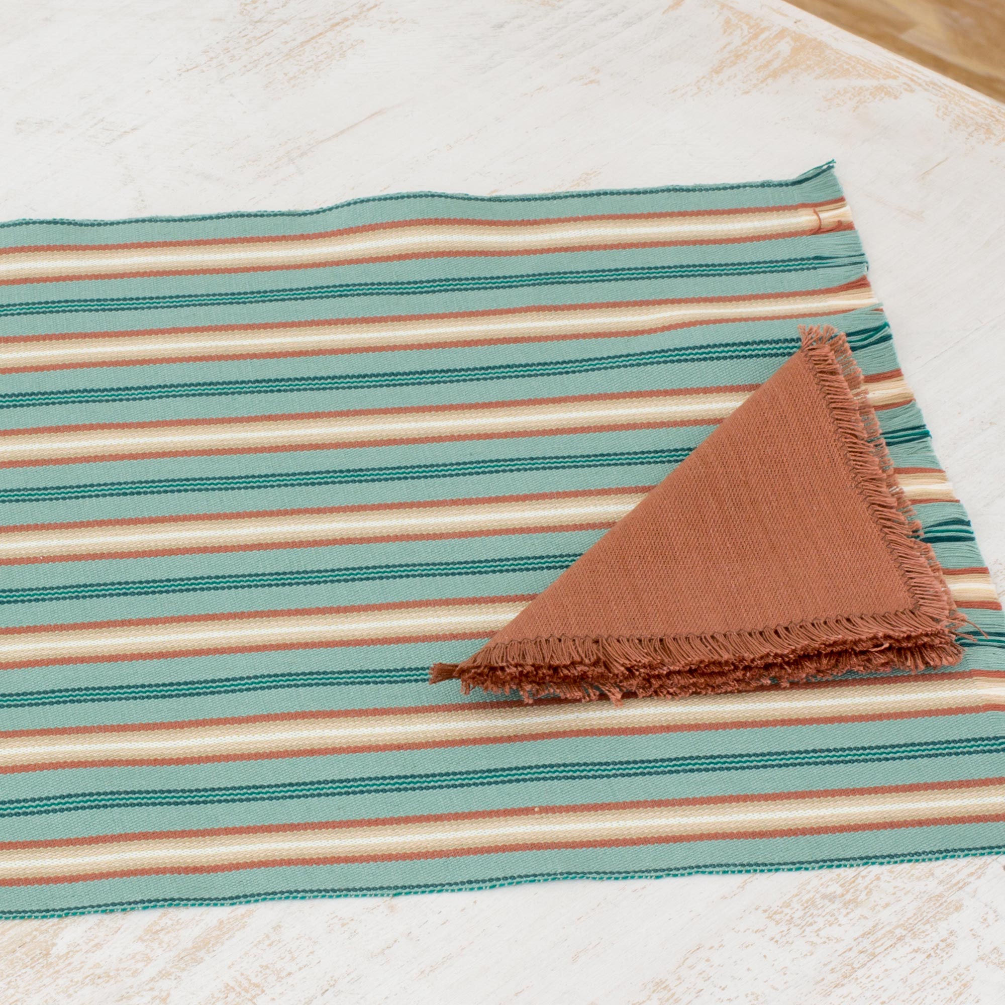 Premium Celadon Trails Cotton Placemat & Napkin Set – Handwoven Elegance
