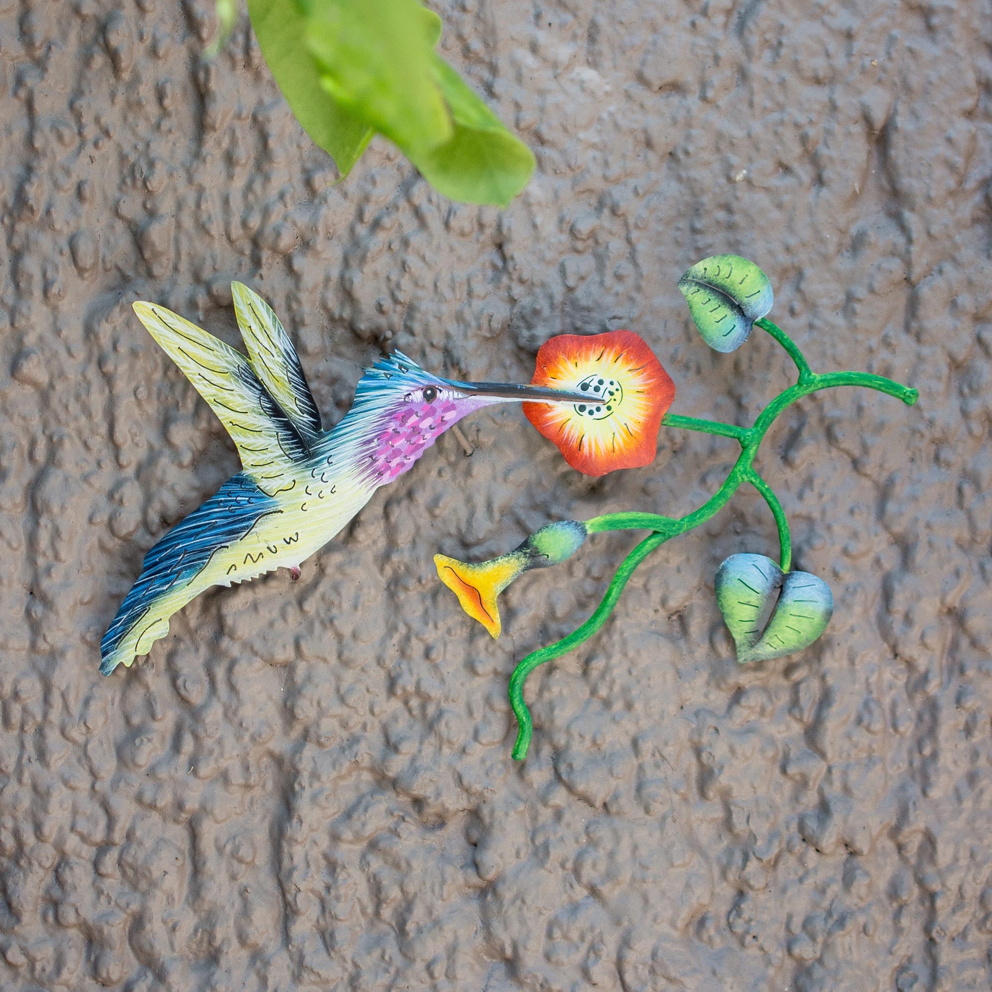 Premium Handcrafted Yellow Bloom Hummingbird Wall Mural