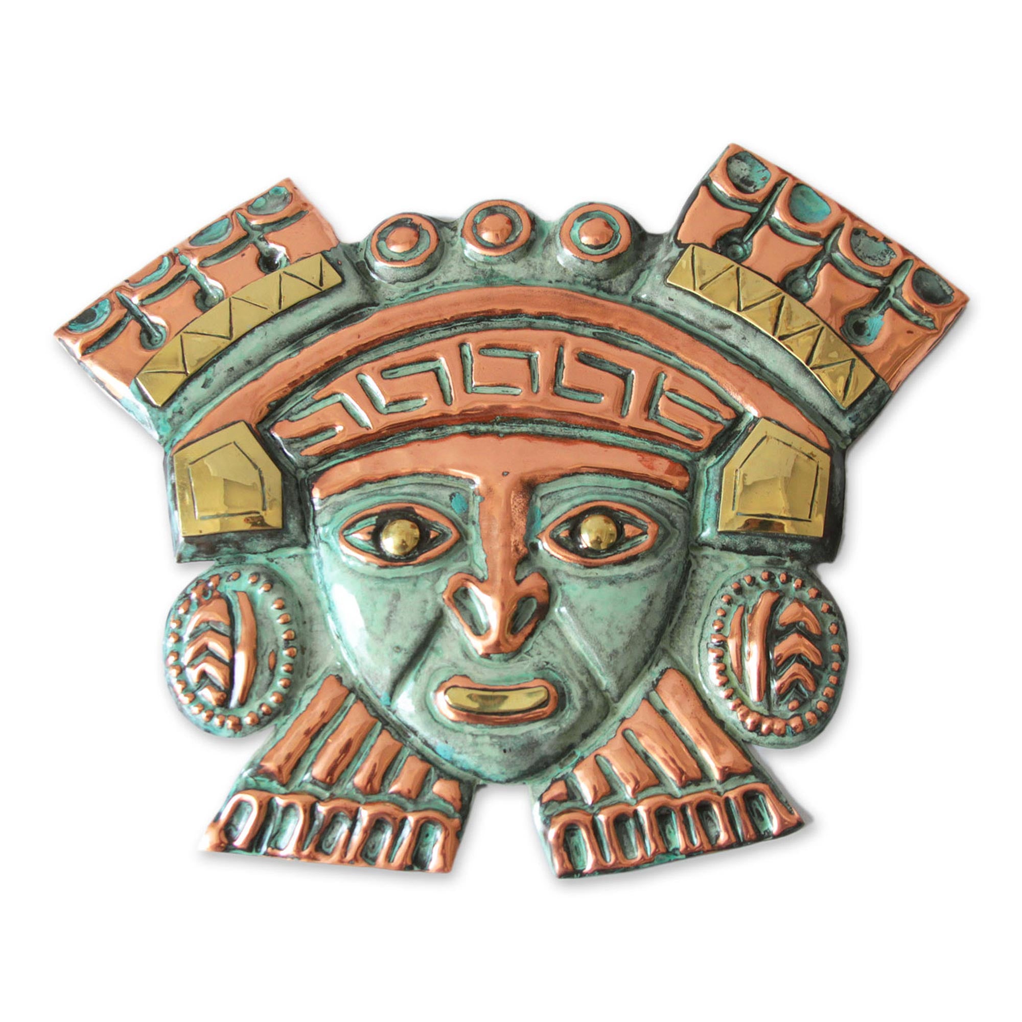 Premium Handcrafted Moche Nobleman Bronze and Copper Wall Art Mask