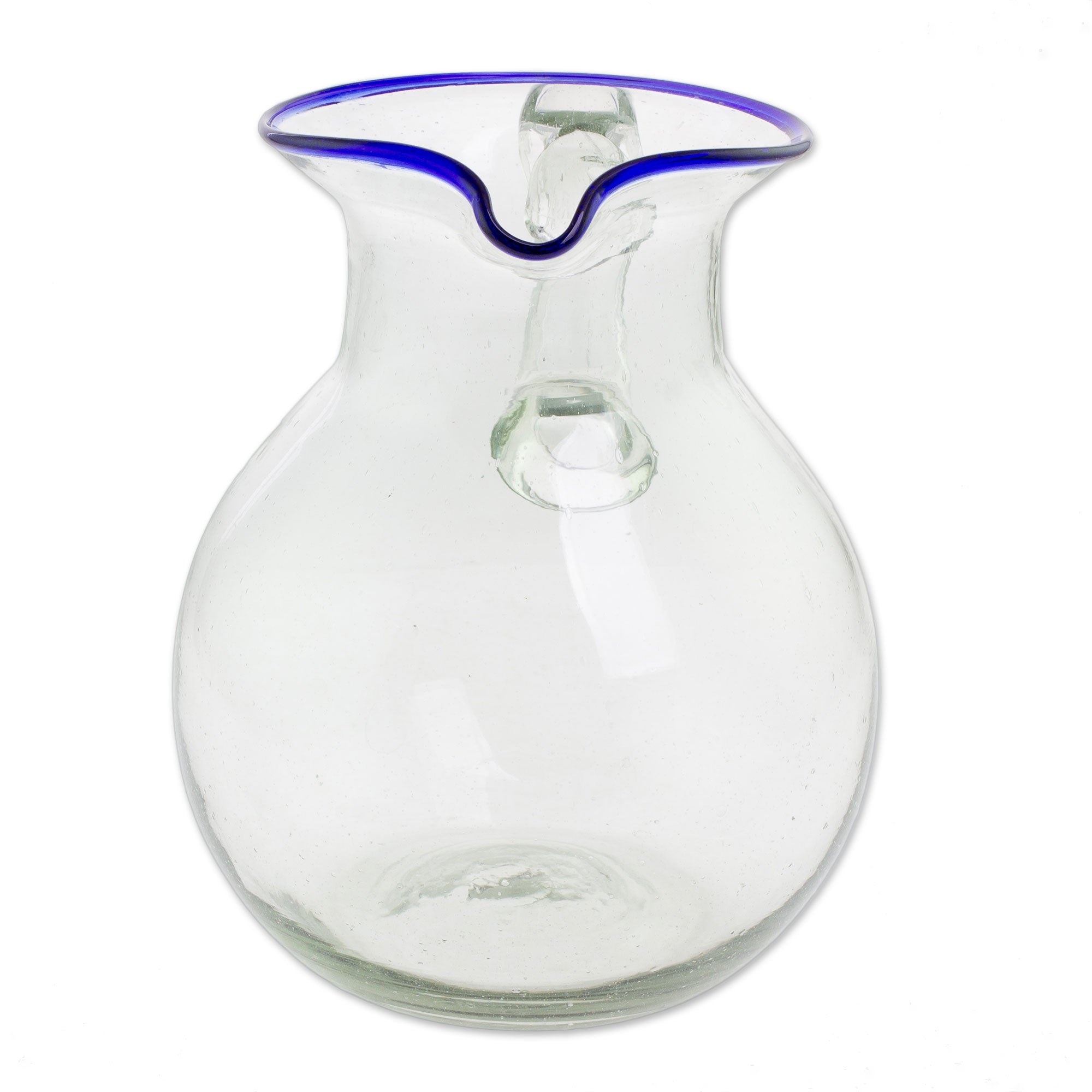 Premium Handcrafted Recycled Glass Pitcher – Clear Blue Rim Design