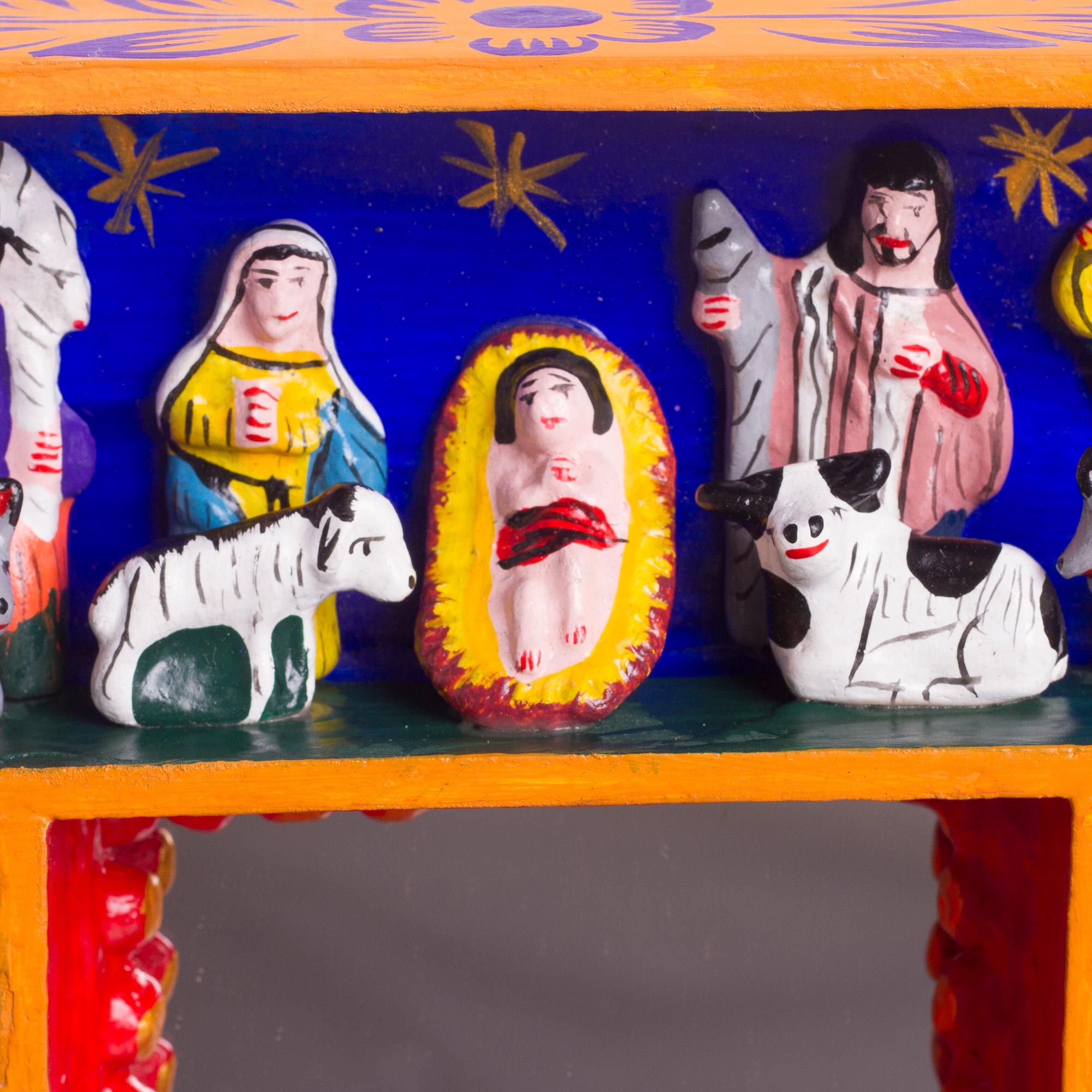 Premium Ayacucho Retablo-Style Nativity Wood Wall Mirror - Handcrafted in Peru