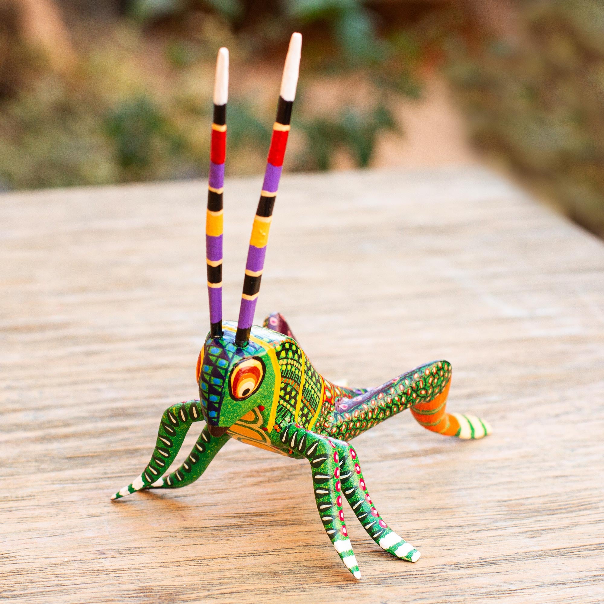 Premium Handcrafted Grasshopper Alebrije Figurine by Claudio Ojeda