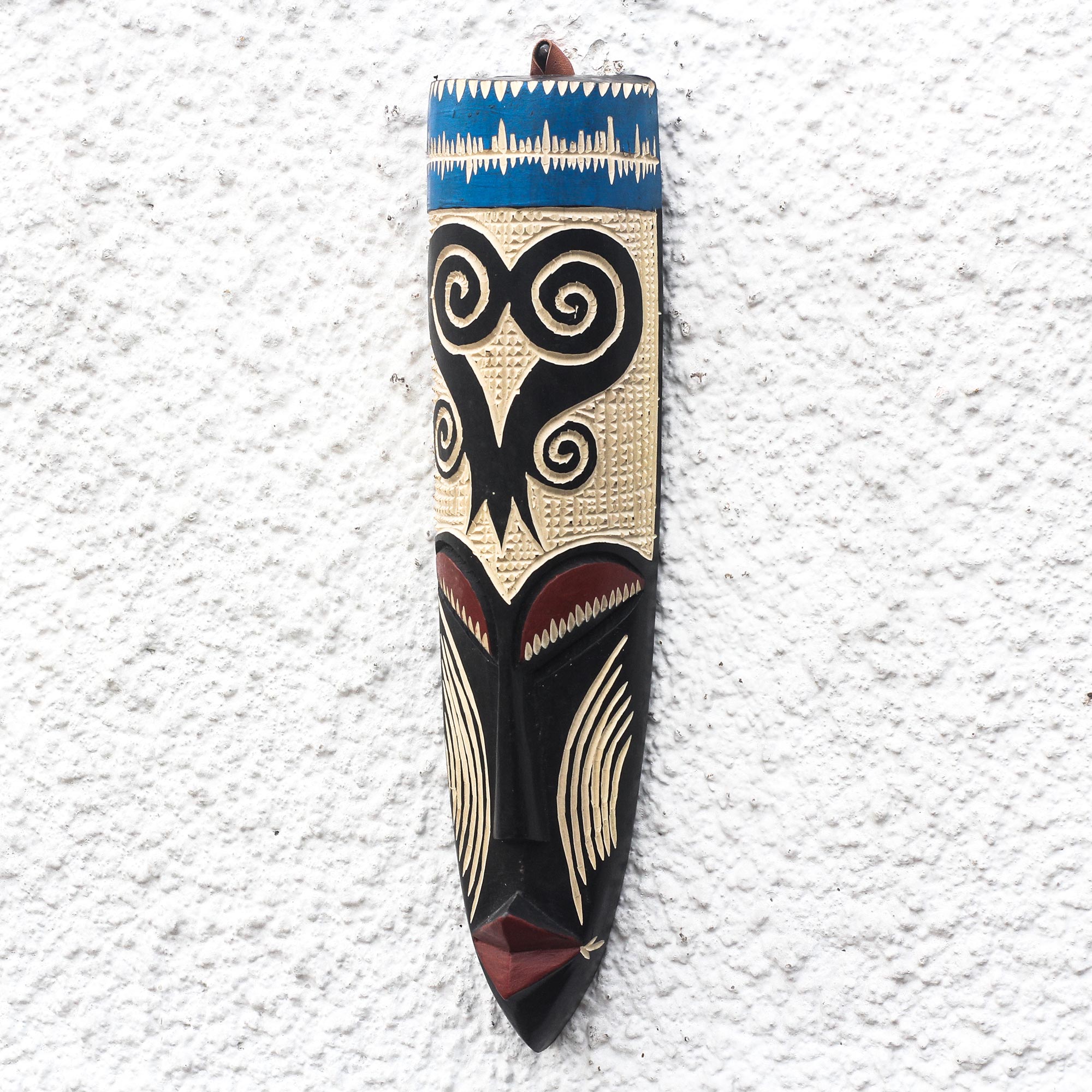 Premium Hand-Carved Sankofa African Wood Mask - Authentic Ghanaian Wall Art