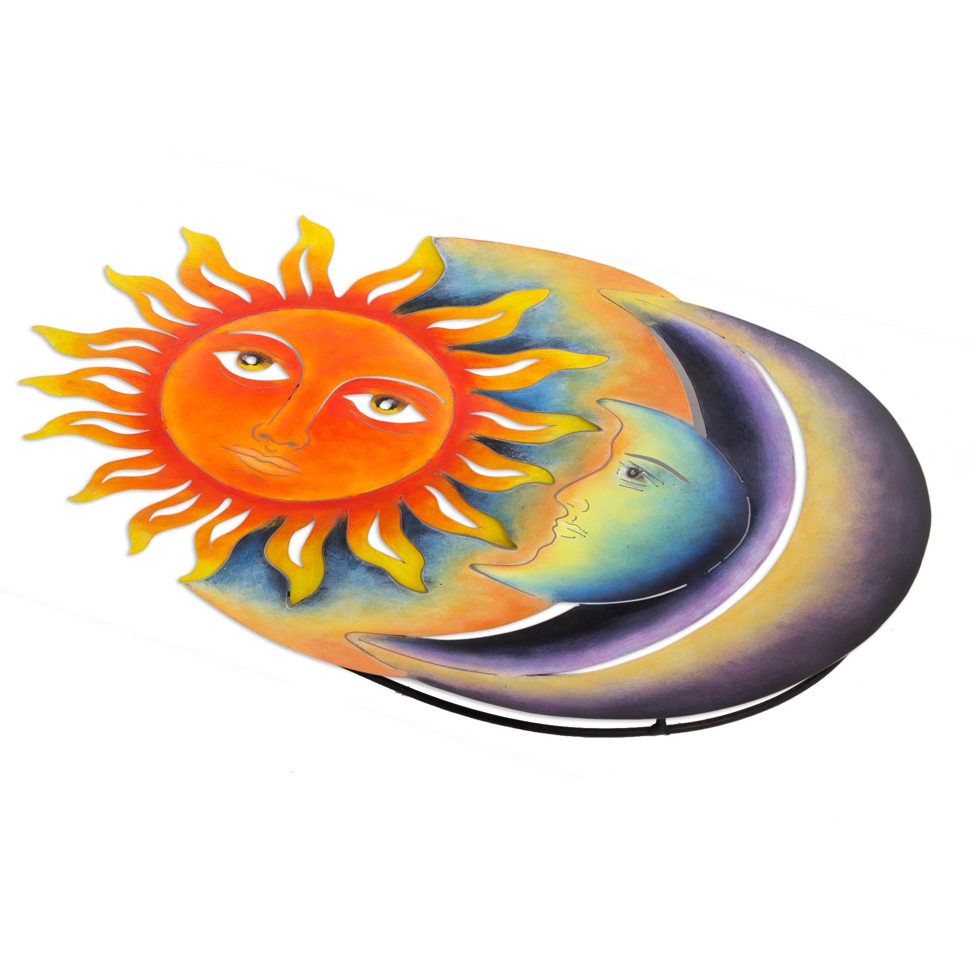 Premium Eclipse Wall Art: Handcrafted Sun & Moon Steel Sculpture in Festive Colors