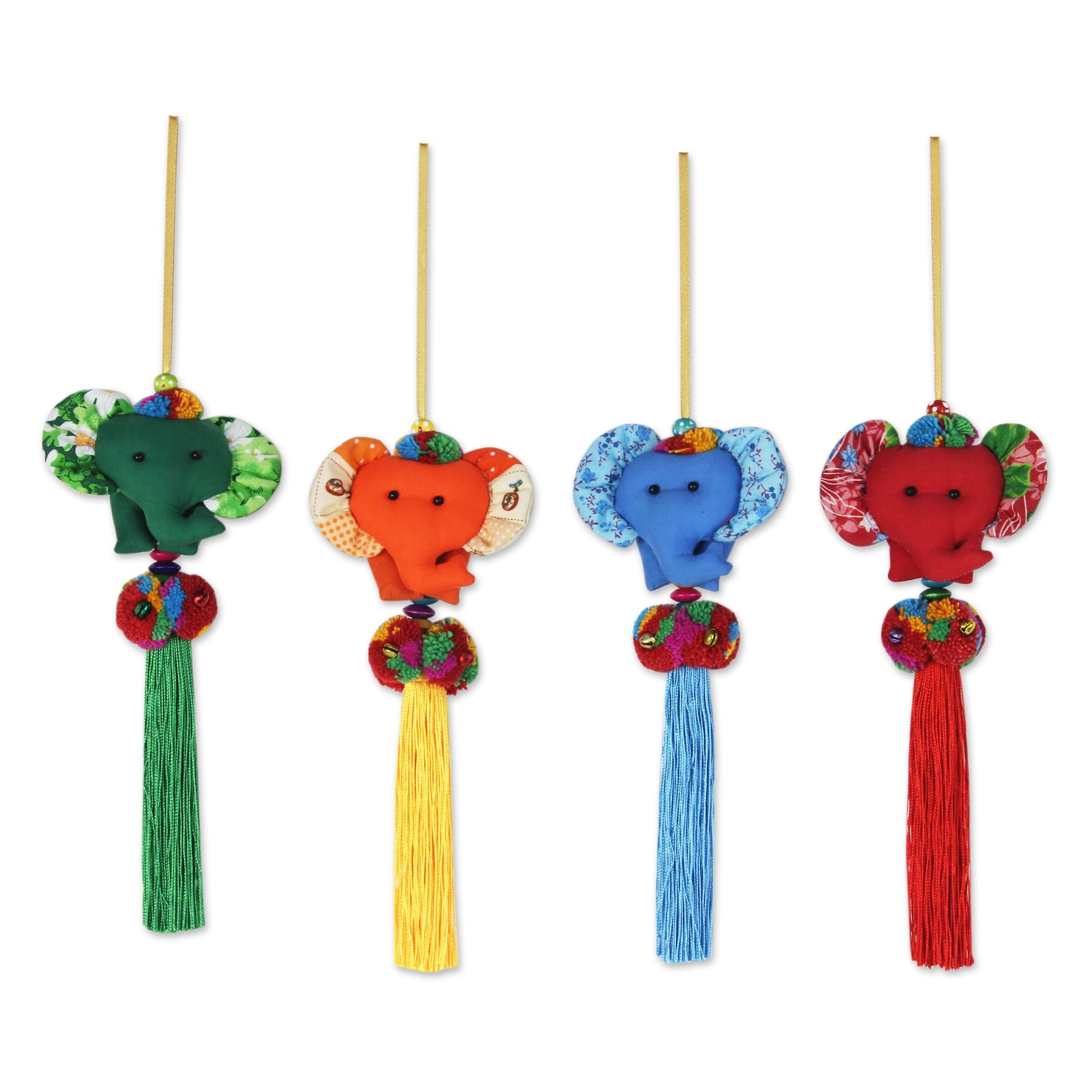 Premium Thai Elephant Ornaments Set - Handcrafted Multicolor Cotton Decor