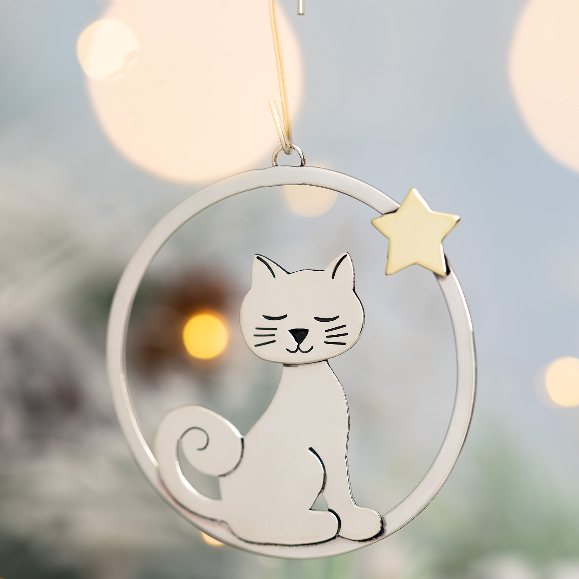 Premium Wish Upon a Star Cat Mixed Metal Ornament - Handcrafted Fair-Trade Decor