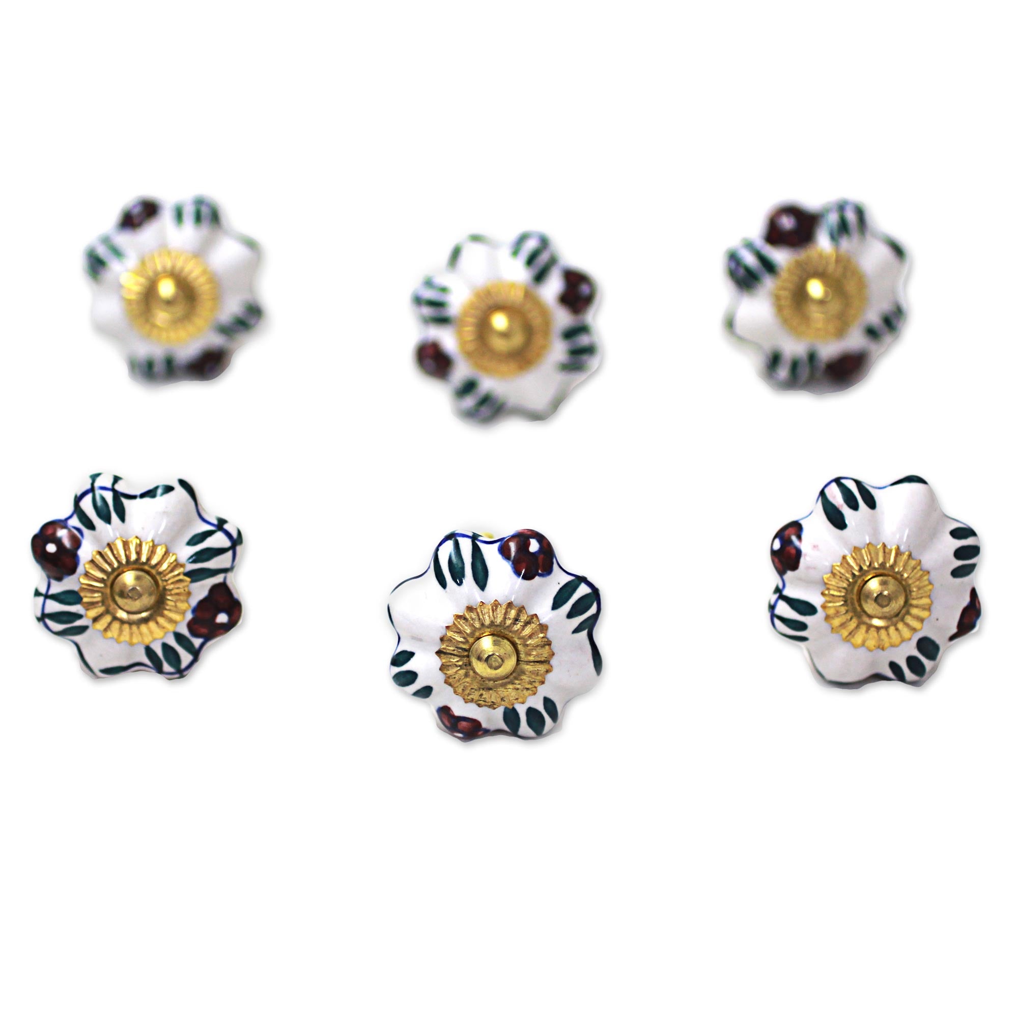 Premium Floral Sunshine Ceramic Cabinet Knobs - Elegant White Set of 6