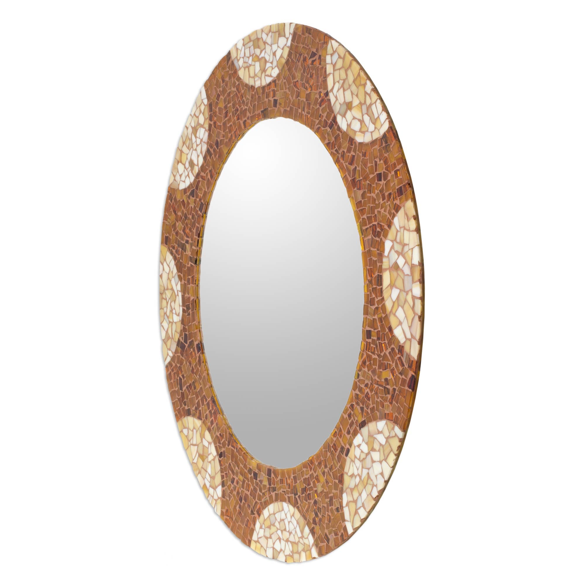 Premium Handcrafted Mexican Glass Mosaic Wall Mirror – Earth & Sun Design (23 Inch)