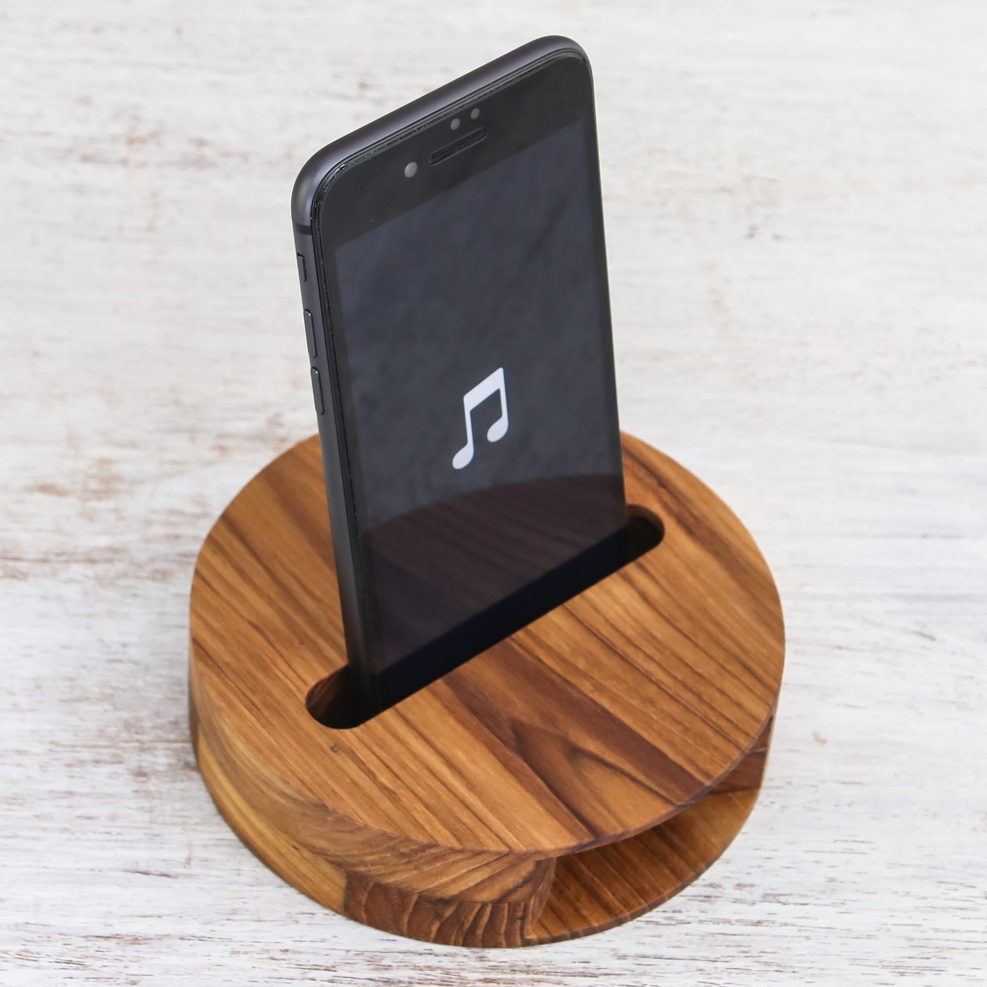 Premium Round Teak Wood Phone Amplifier – Handcrafted in Thailand