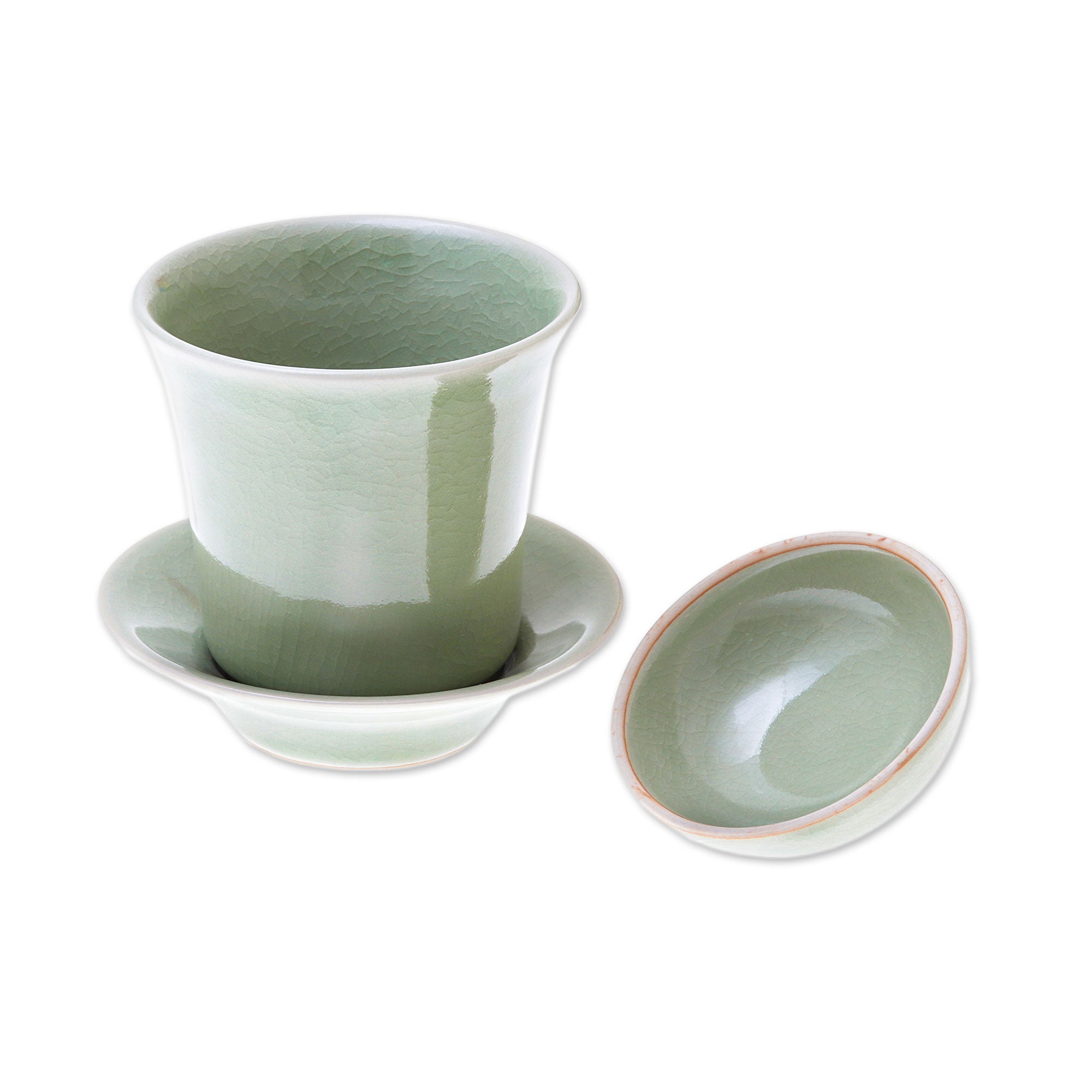 Premium Handcrafted Celadon Green Ceramic Soup Set with Lid & Saucer