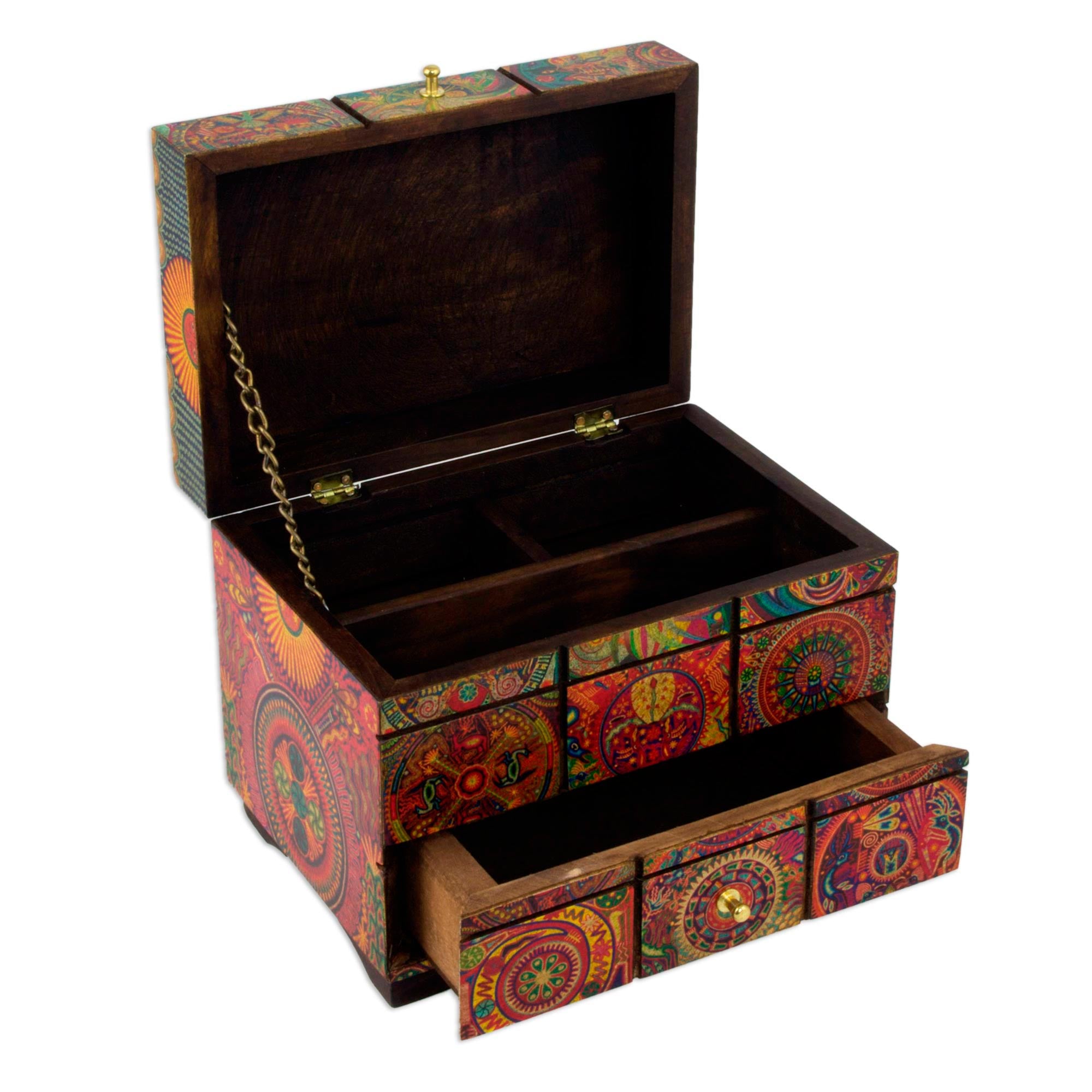 Premium Huichol Portal Multicolor Decoupage Jewelry Box – Handcrafted Mexican Artistry