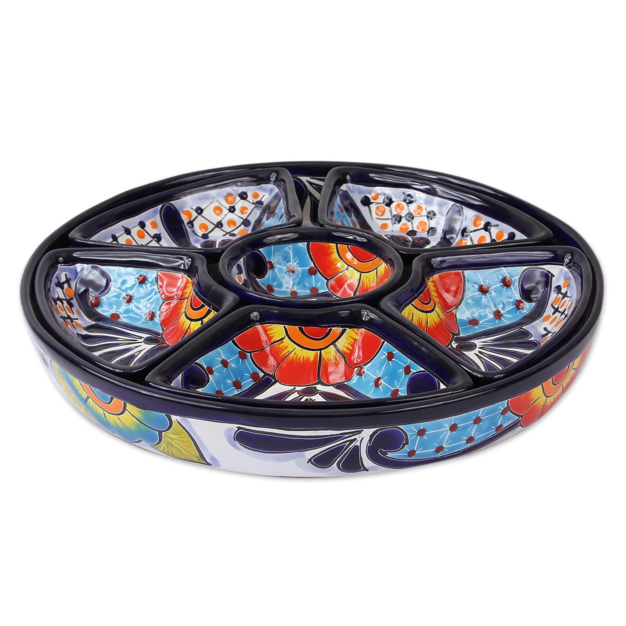 Premium Talavera Style Floral Appetizer Bowl Set - Handcrafted in Mexico (7 Piece)