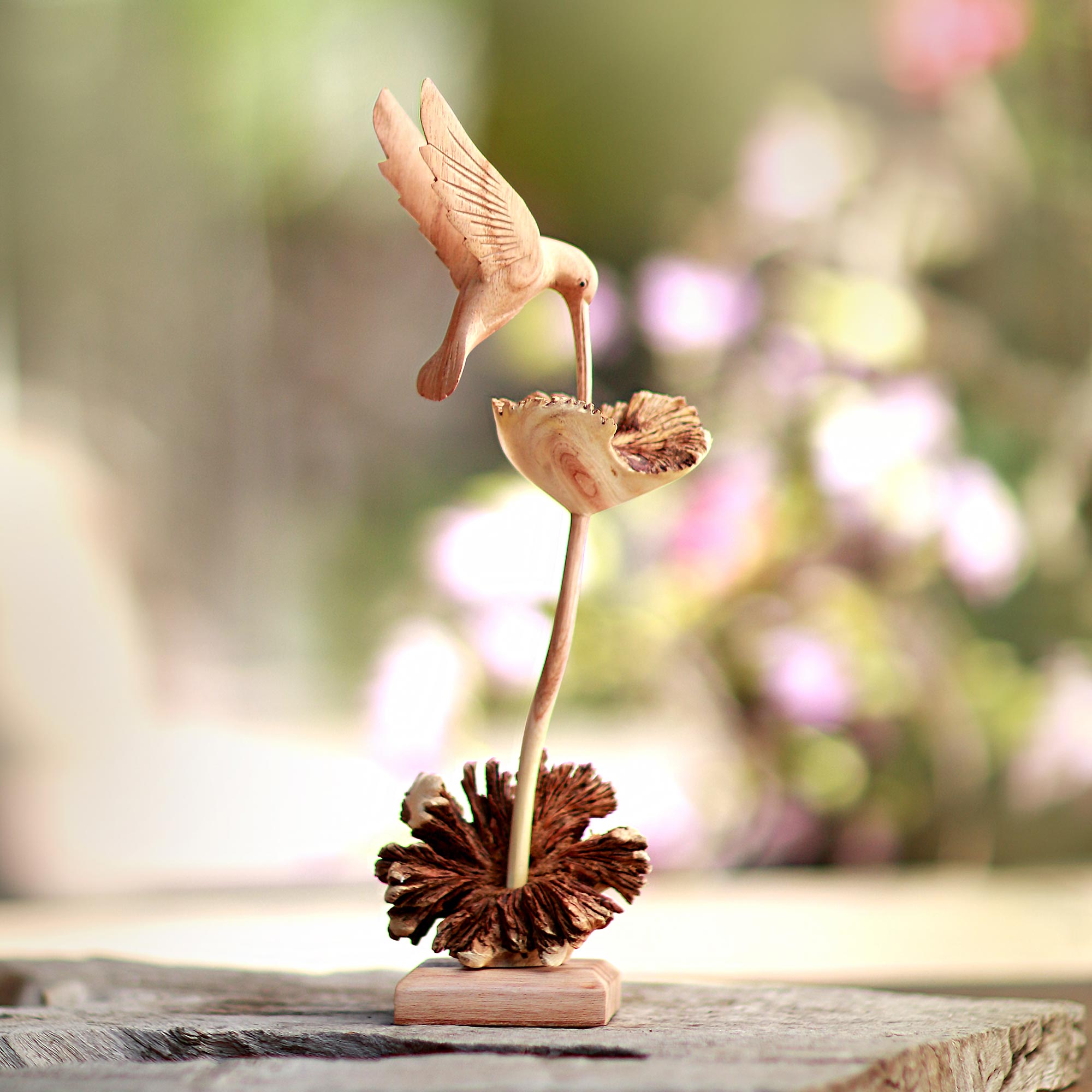 Premium Hand-Carved Hummingbird Sculpture – Nature-Inspired Home Decor from Bali