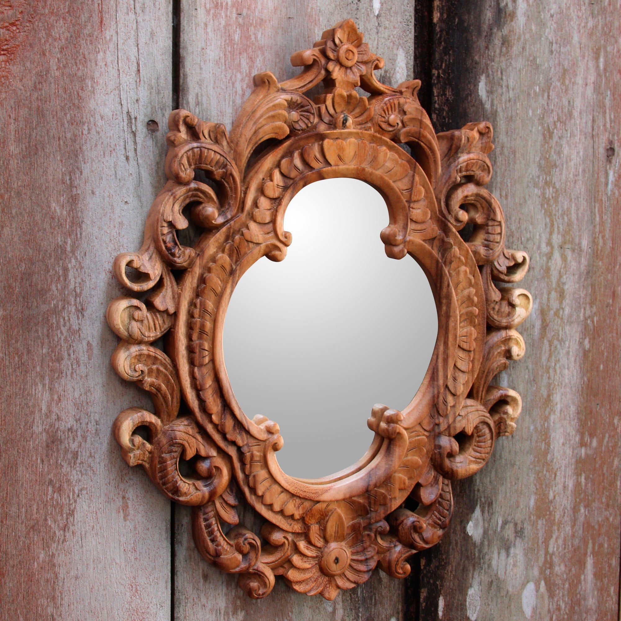 Premium Mataram Rococo Hand-Carved Wood Mirror - Bali Artisan Crafted