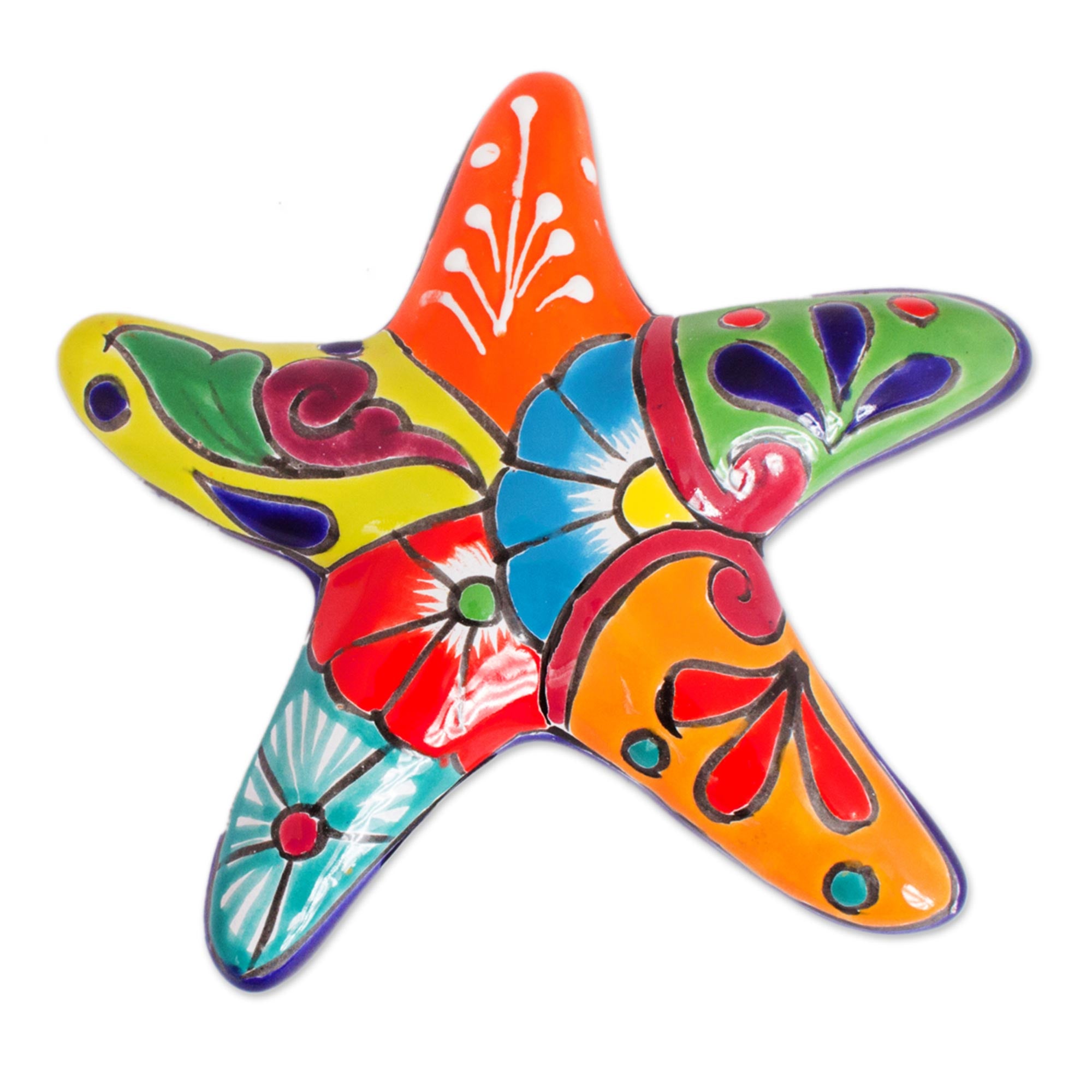 Premium Handcrafted Talavera-Style Ceramic Starfish Wall Sculpture from Mexico