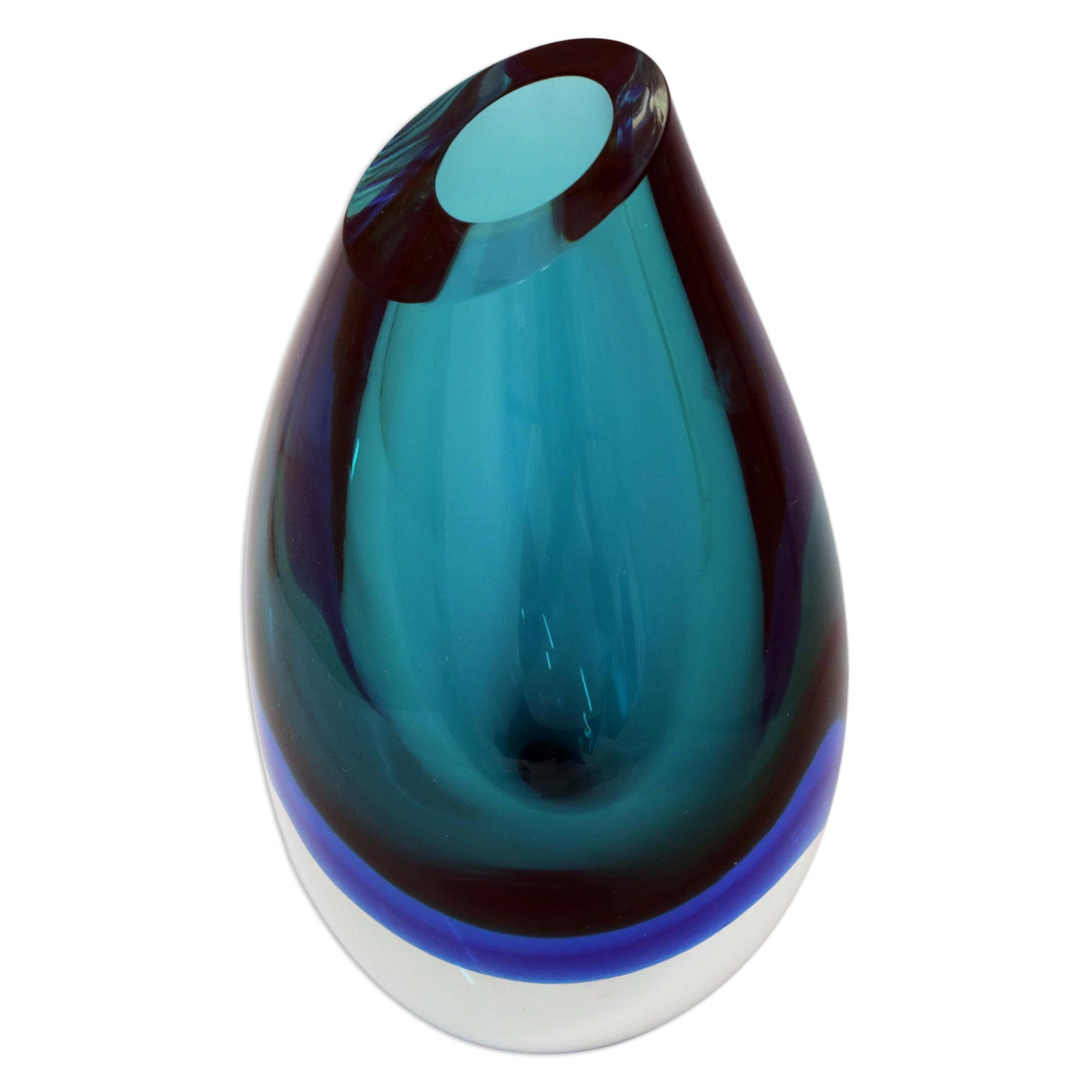 Premium Ocean Sigh 9.5 Inch Turquoise Murano Inspired Handblown Art Glass Vase - Ultimate Home Decor Upgrade