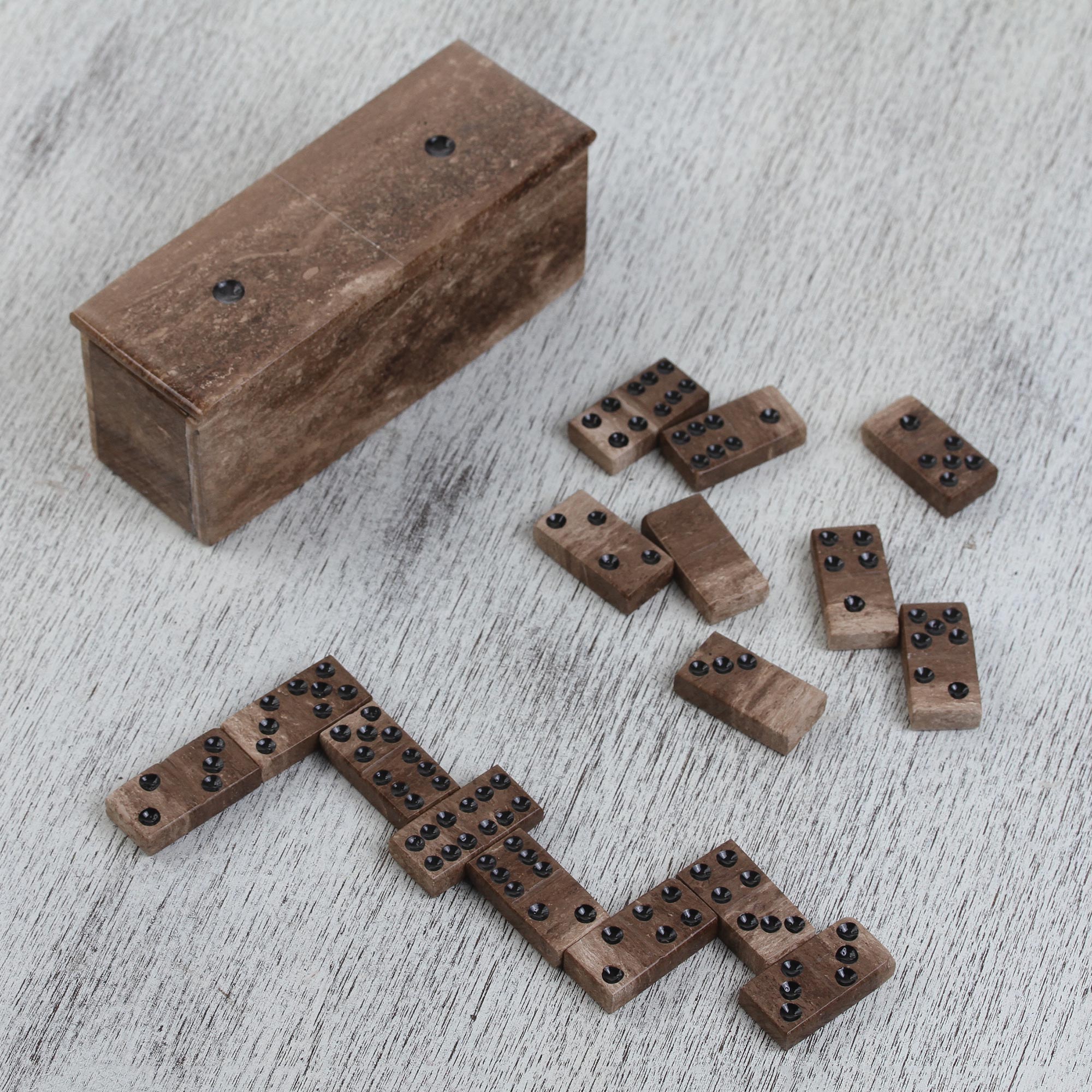 Premium Handcrafted Brown Marble Domino Set - Ultimate Game & Décor Piece from Mexico