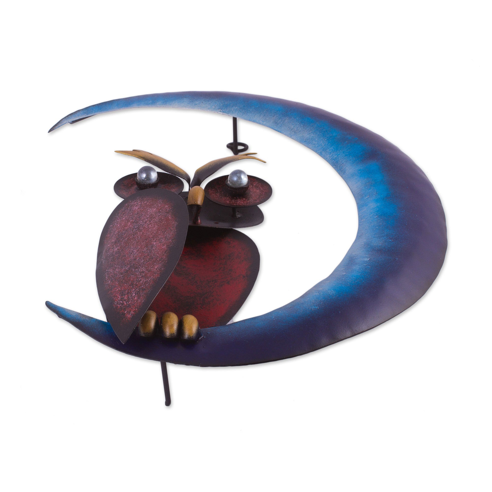 Premium Handcrafted Steel Owl and Moon Wall Sculpture - Mexican Artistry