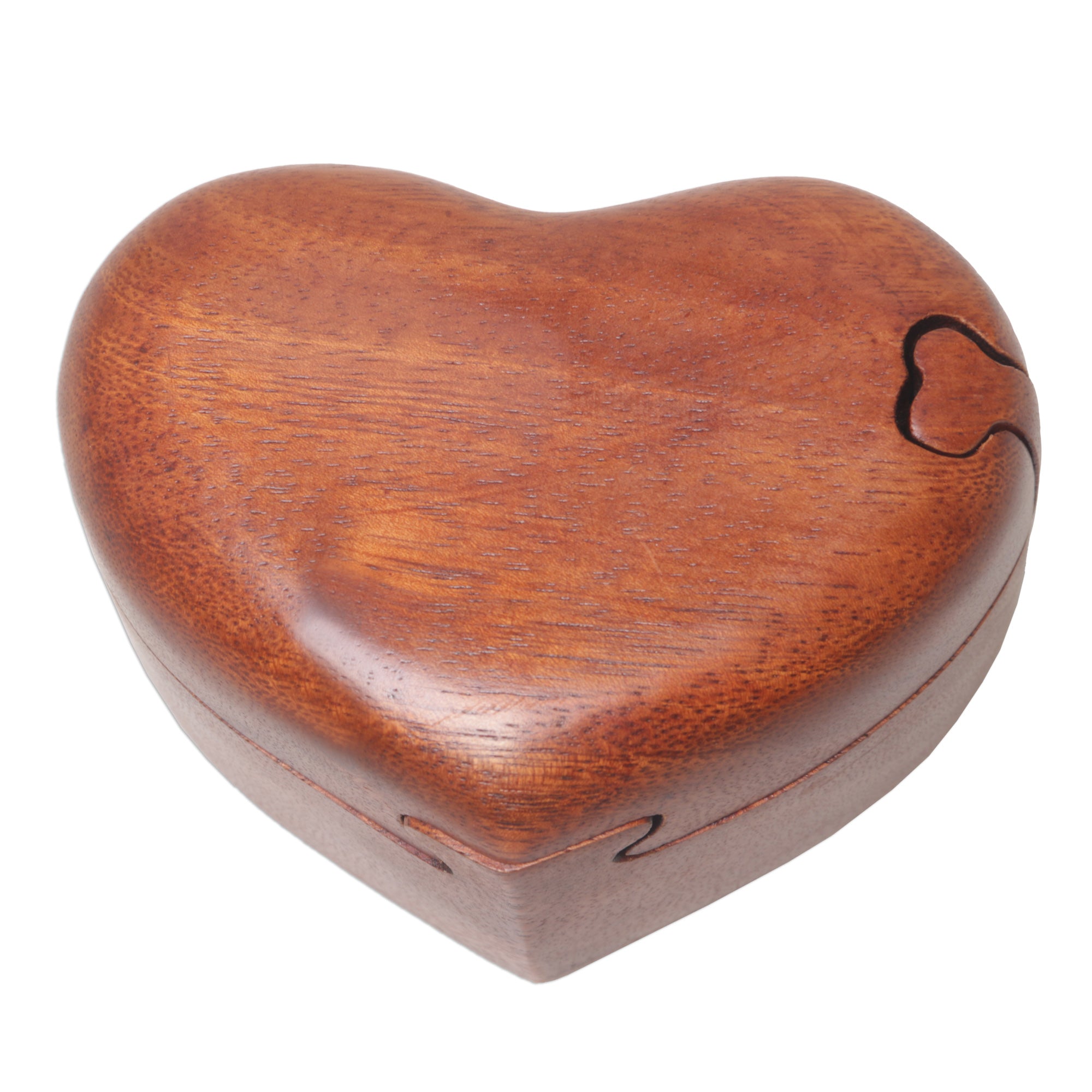 Premium Hand-Carved Suar Wood Puzzle Heart Box from Bali - Romantic Keepsake