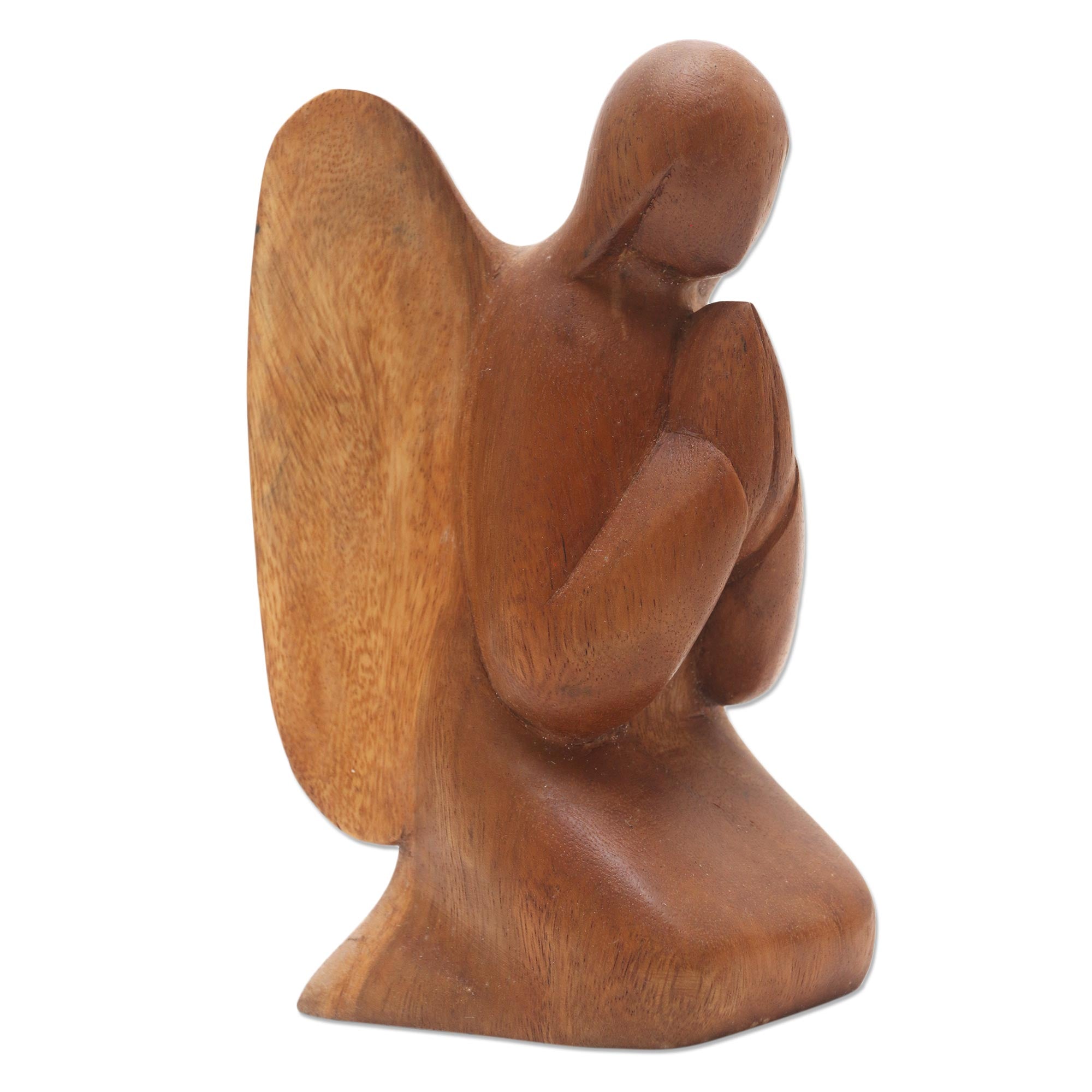 Premium Hand-Carved Angelic Prayer Statuette in Suar Wood